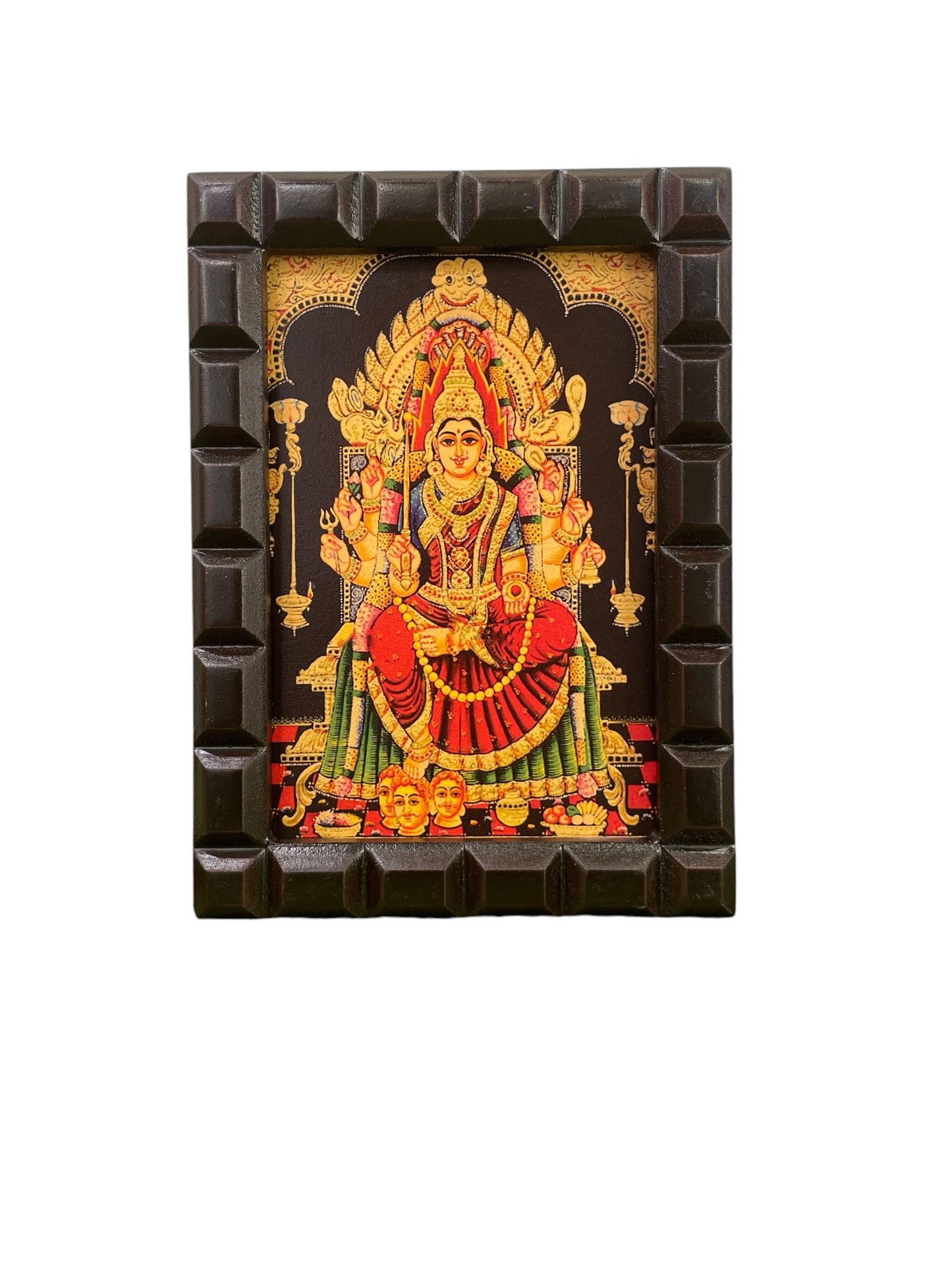 Samayapuram Mariamman Gold Leafed Art with Wooden Frame