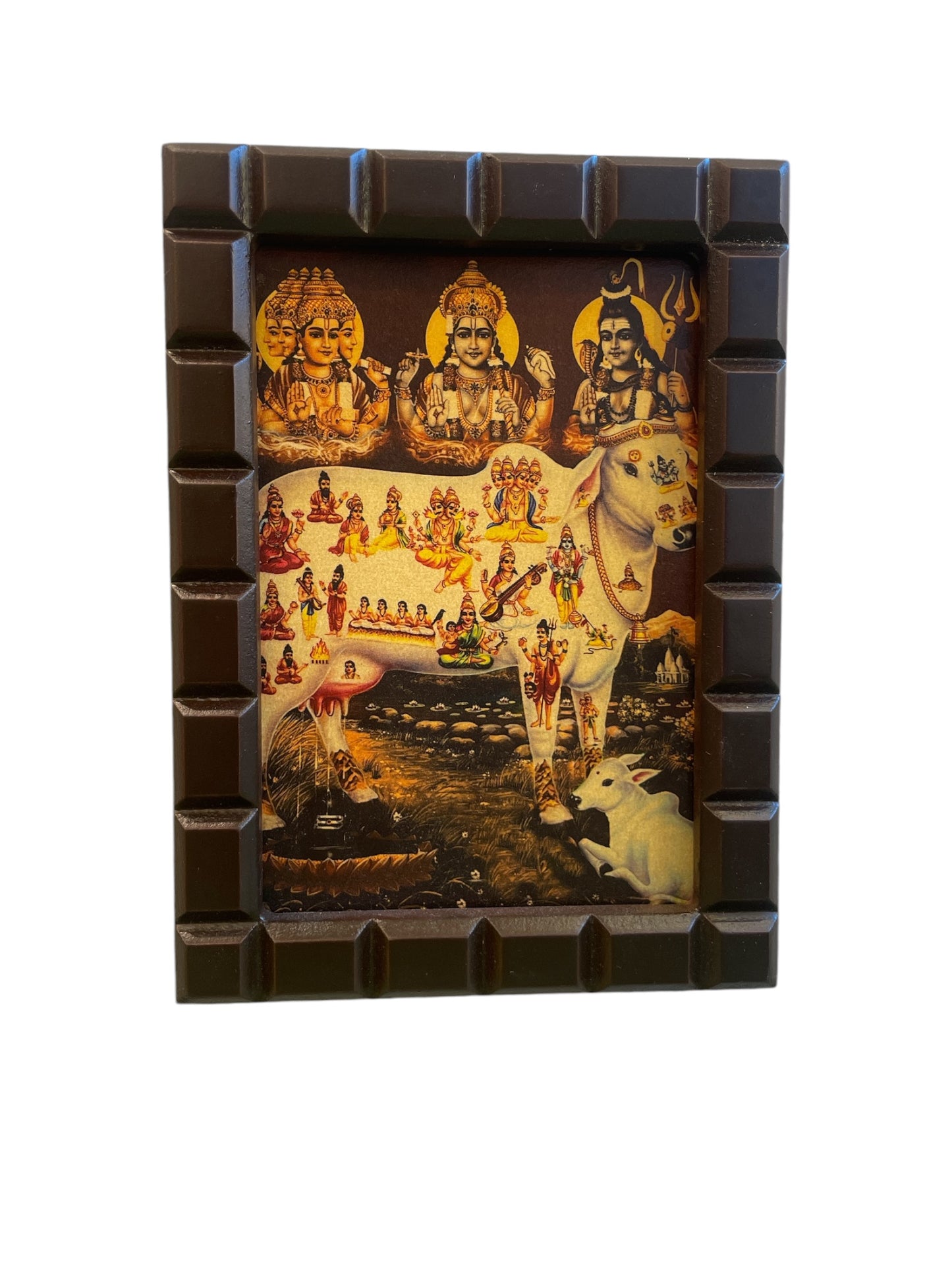 Kamadhenu Gold Leafed Art with Wooden Frame