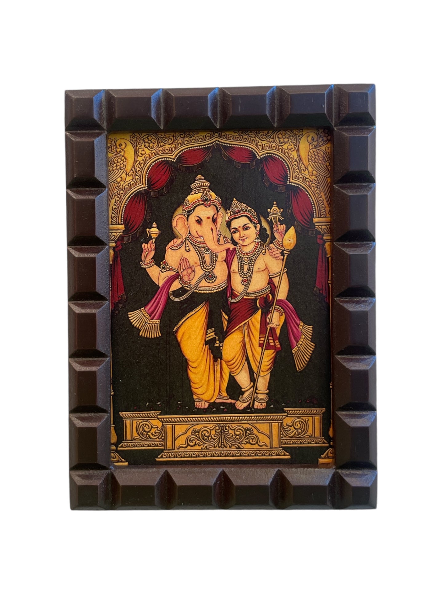 Gold Leafed Art Ganesha Kartikeya With Wooden Frame