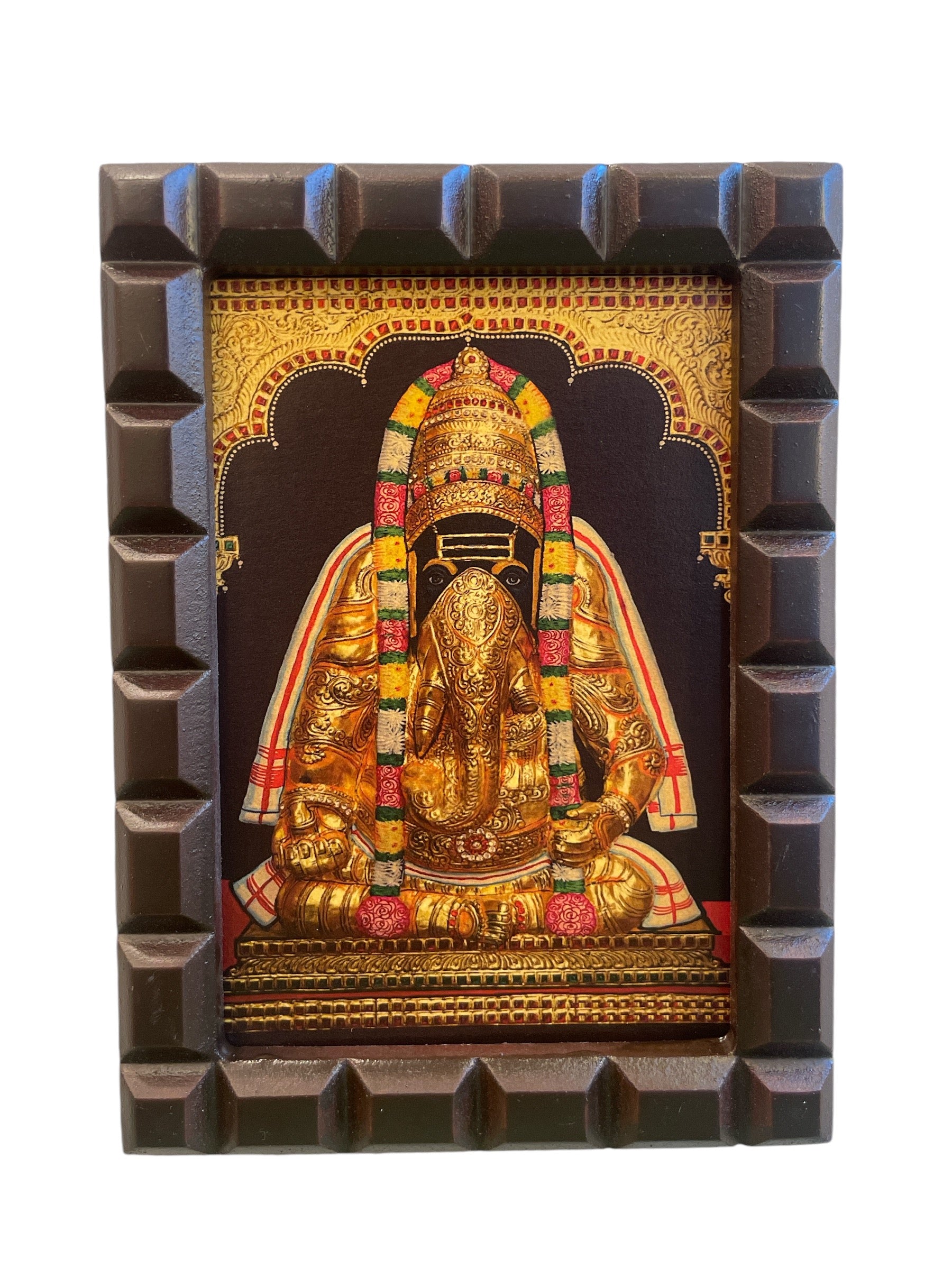 Shri Ganesha Pillayarapatti karapaga Vinayagar Gold Leafed Artwork with Polished Engineered Wooden Frame