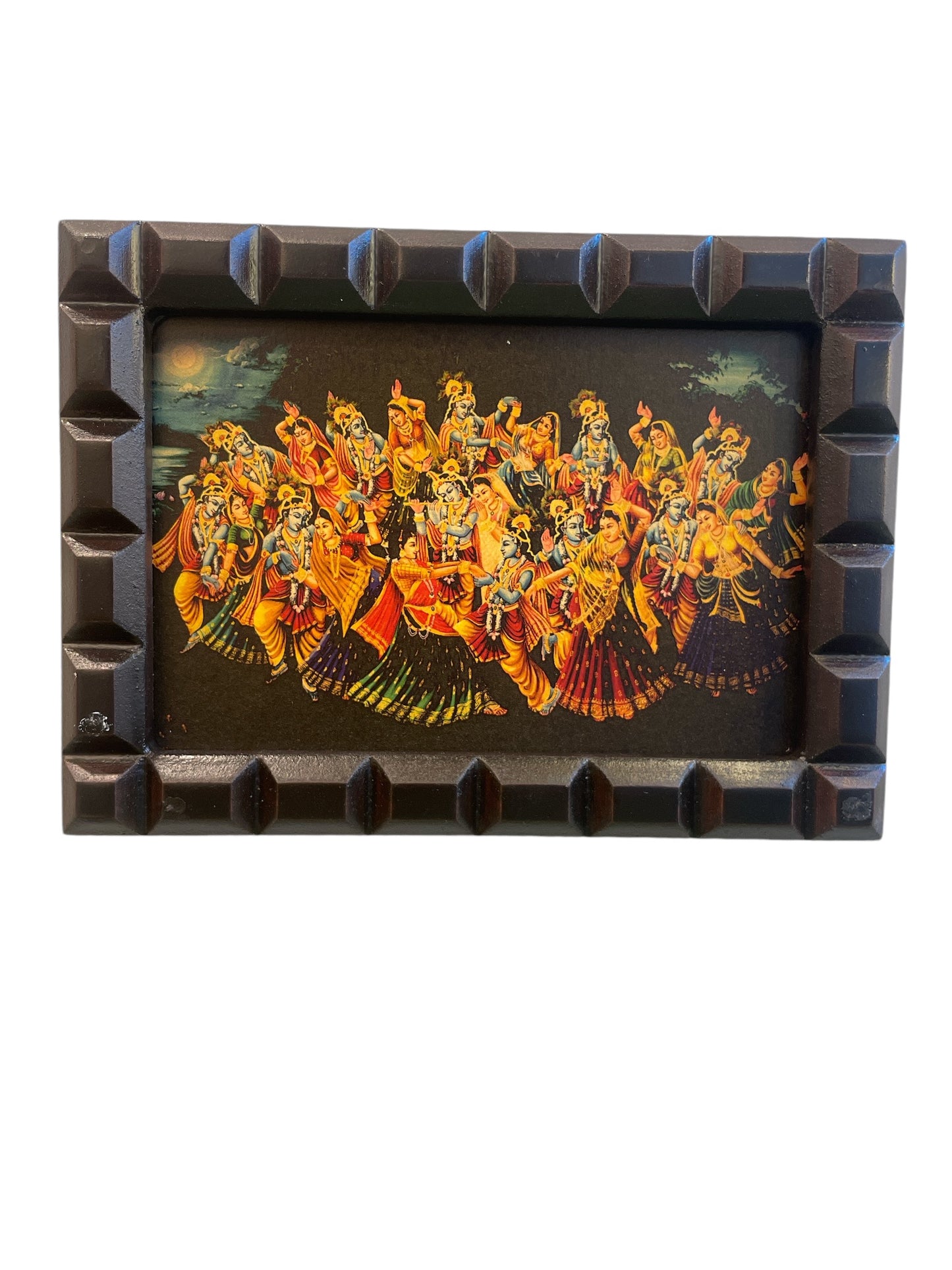 Gold leafed Art Krishna's Raas Leela With Wooden Frame