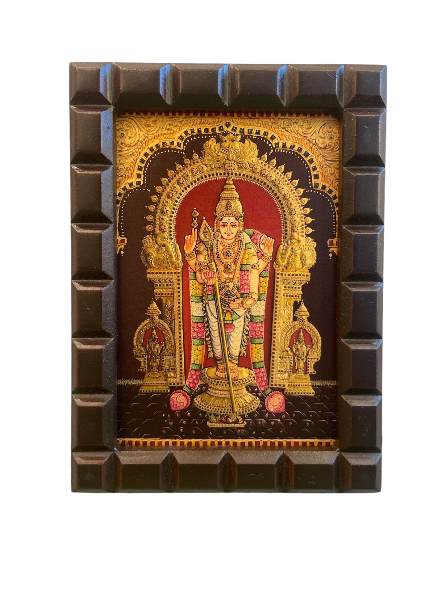 Murugan : Tiruchendar Murugan Gold Leafed Art With Wooden Frame