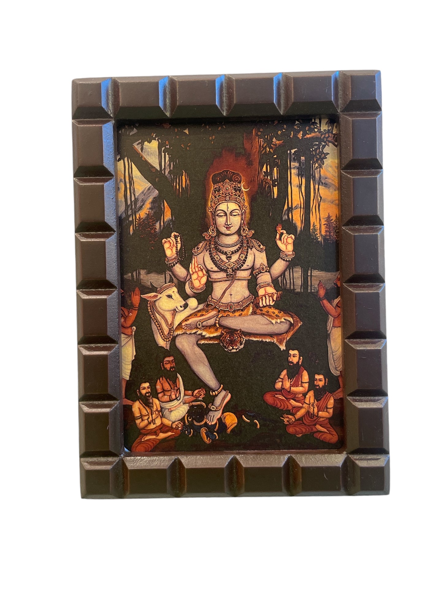 Shiva: Gold Leafed Art Dakshinamurthy With Wooden Frame