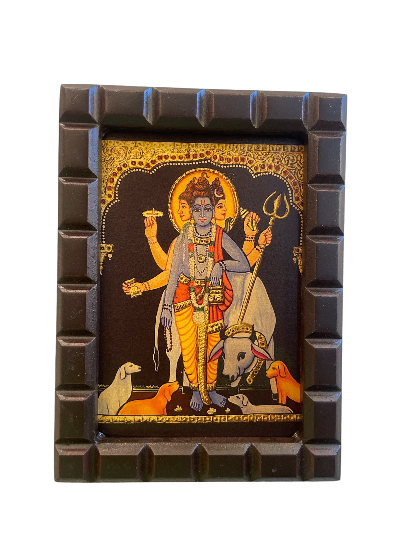 Gold Leafed Art Dattatreya With Wooden Frame