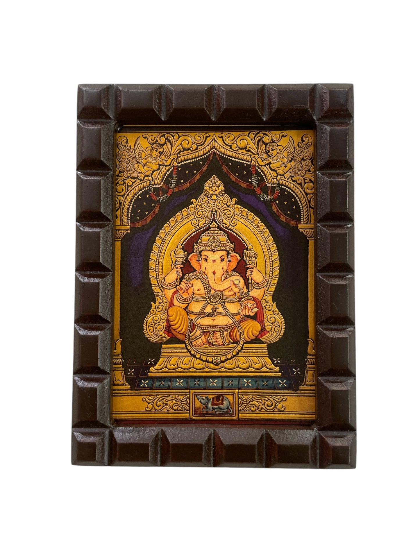 Shree Ganesha Gold Leafed Art With Wooden Frame