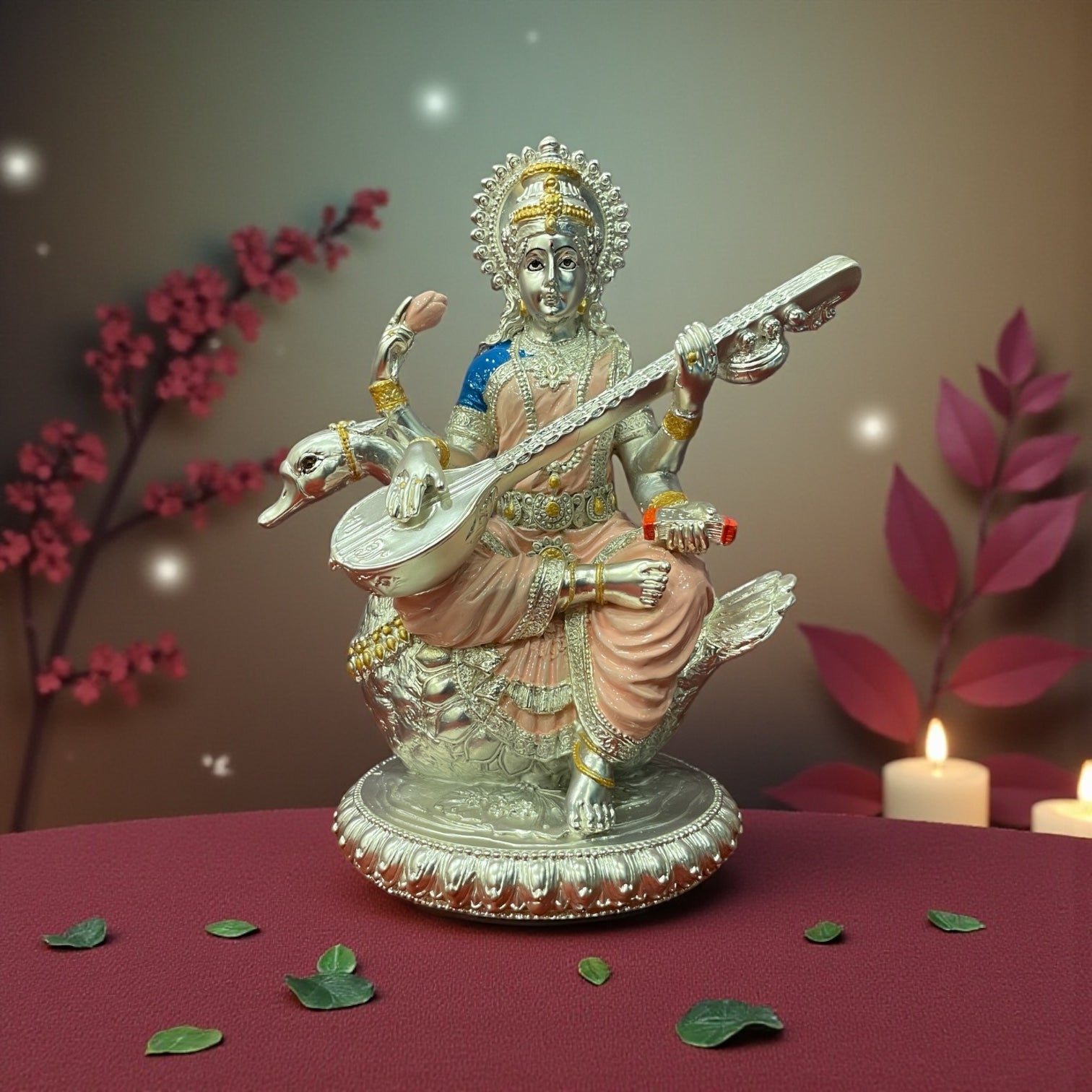Silver Devi Saraswathi Idol