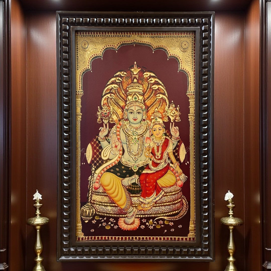 Lakshmi Narayana 2 Gold foiled art Within wooden frame