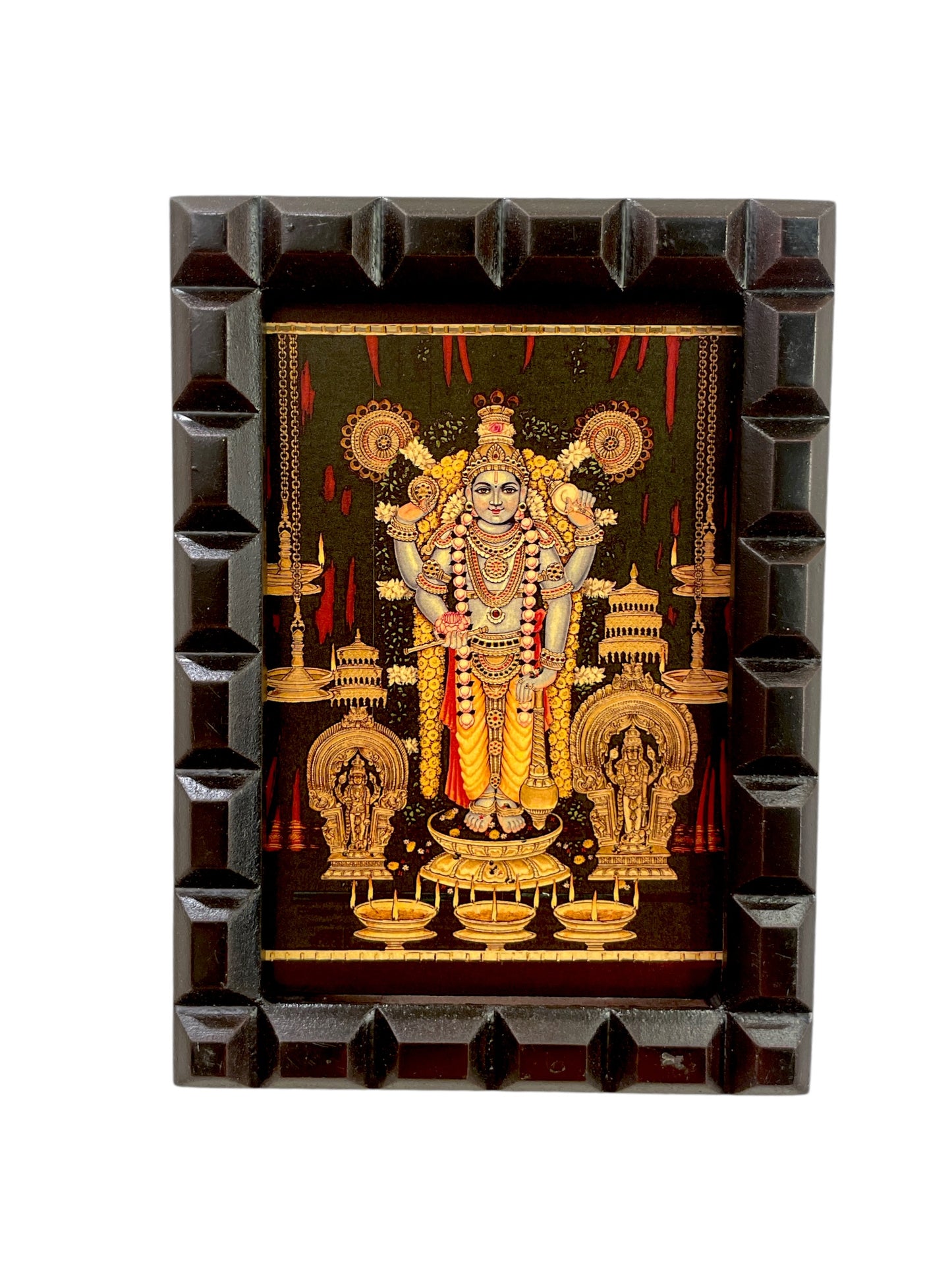 Guruvayurappan Gold Leafed Art With Wooden Frame