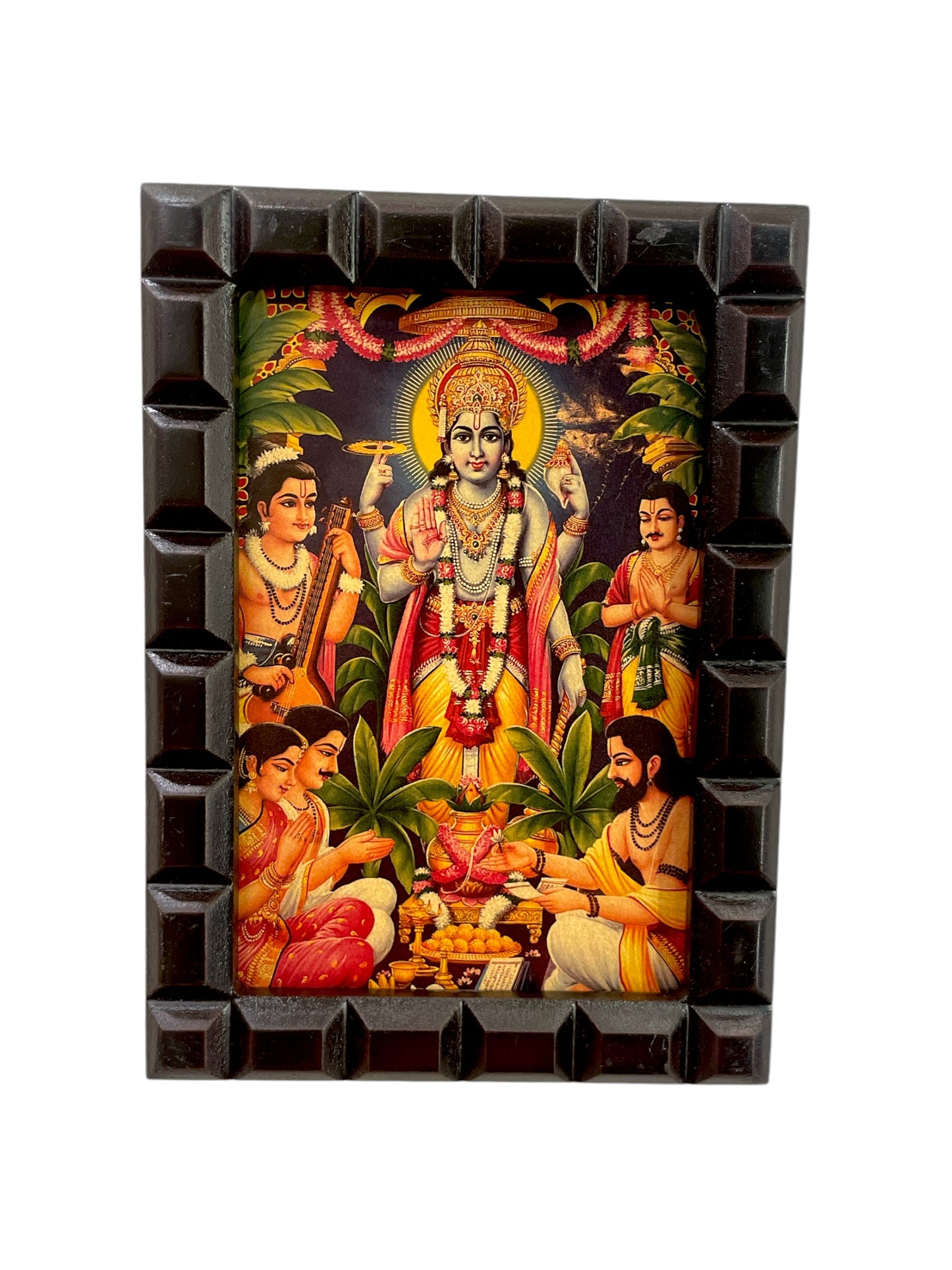 Satyanarayana Swamy- 3 Gold Leafed art with Wooden Frame