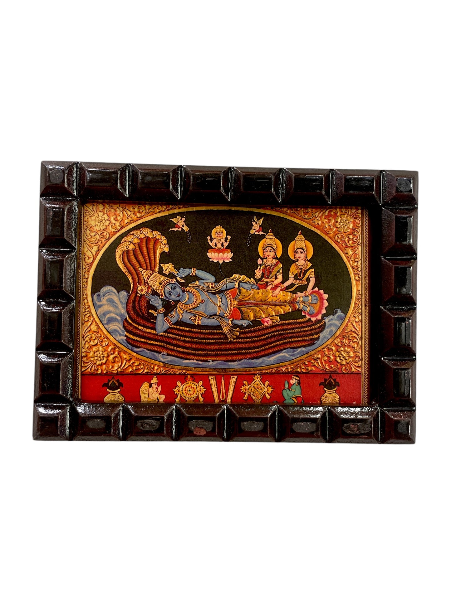 Ananthasayanam (Mahavishnu with Sridevi and Bhoodevi) Gold Leafed Art With Wooden Frame