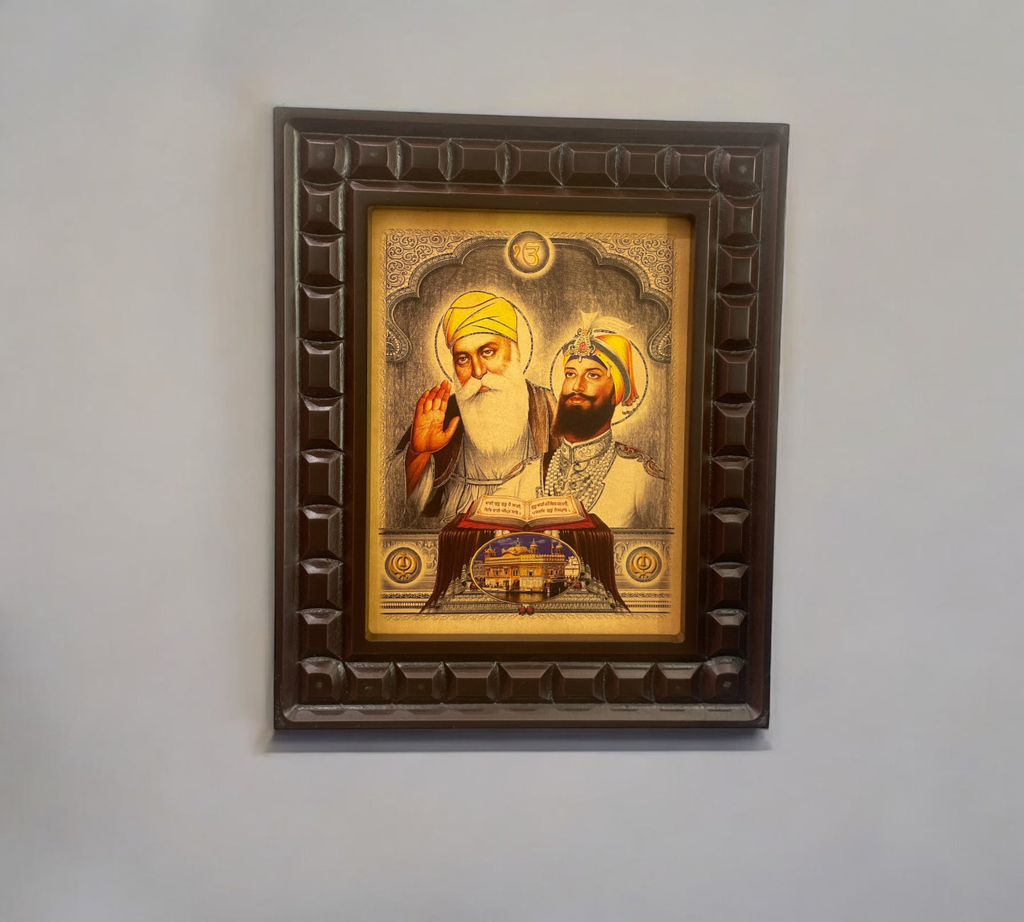 Anaadi Guru nanak ji & Guru gobindh singh Gold Leafed art within wooden frame