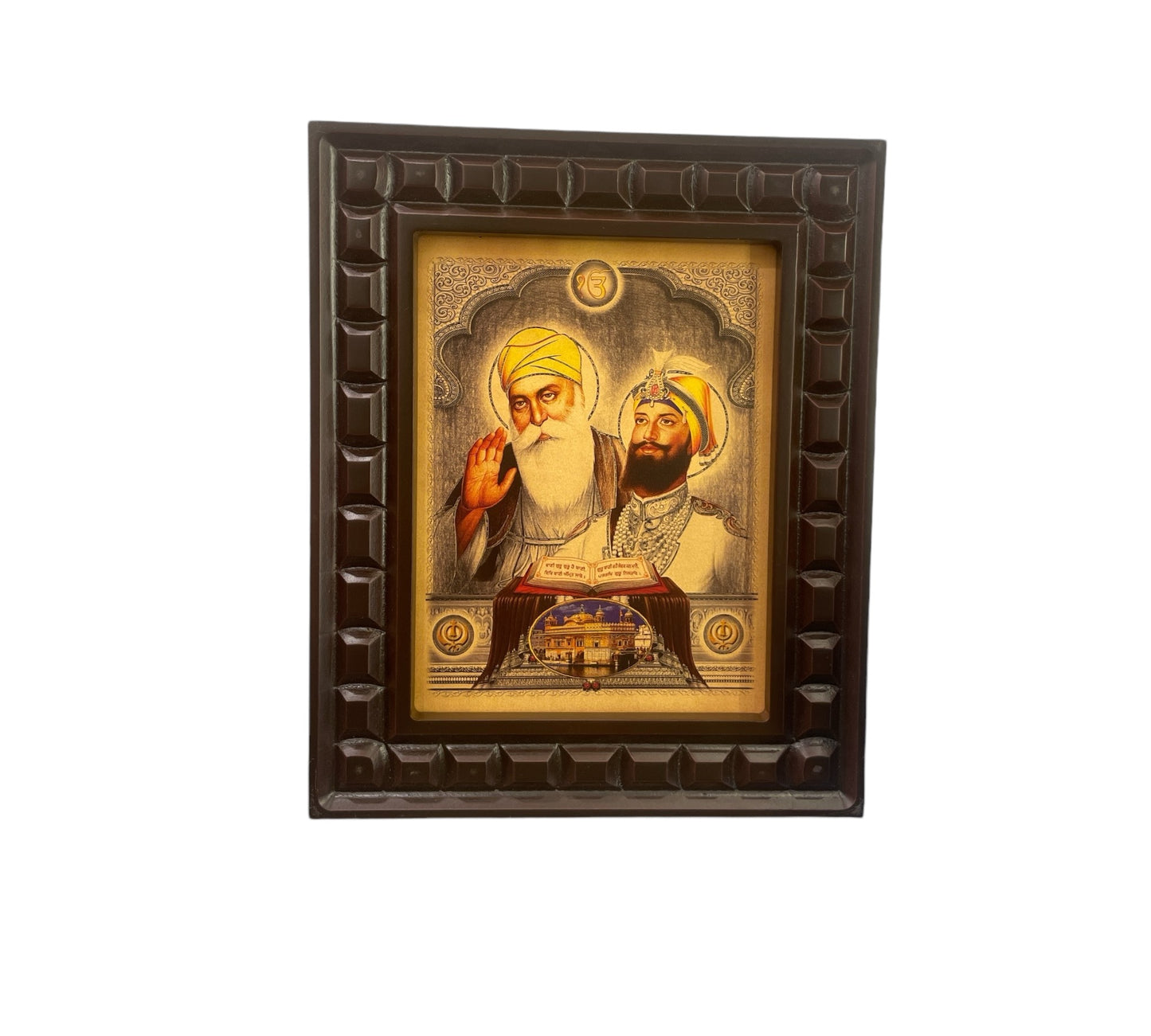 Anaadi Guru nanak ji & Guru gobindh singh Gold Leafed art within wooden frame