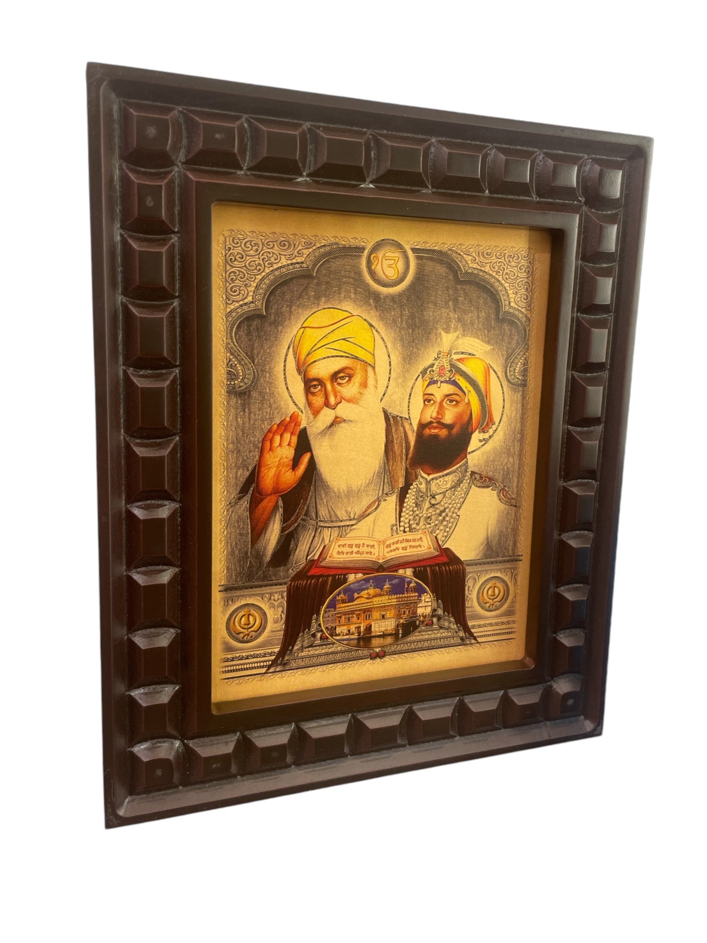 Anaadi Guru nanak ji & Guru gobindh singh Gold Leafed art within wooden frame