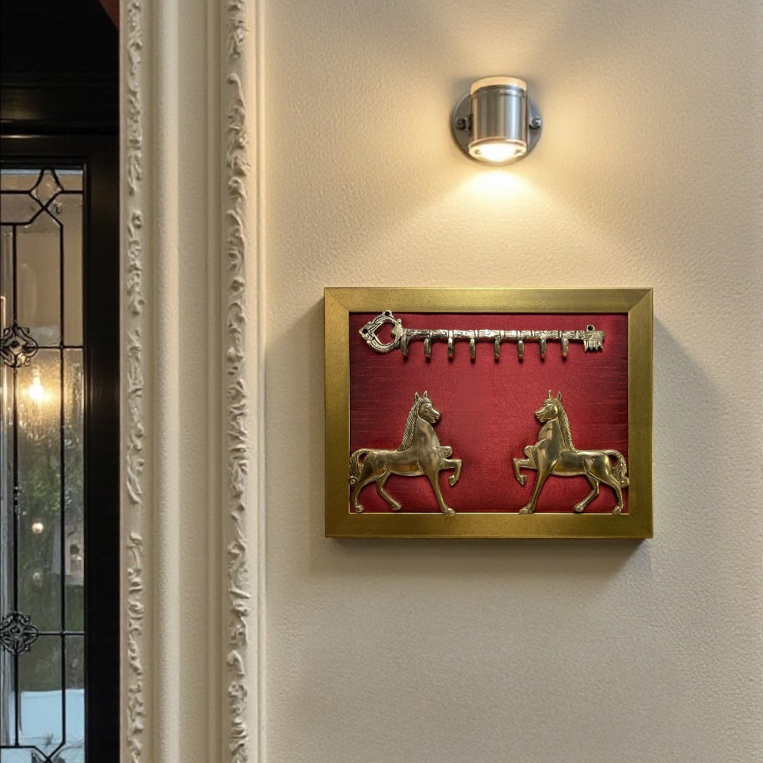 Key Hanger, Pure Brass Designer Key Hanger with Red Silk Backdrop