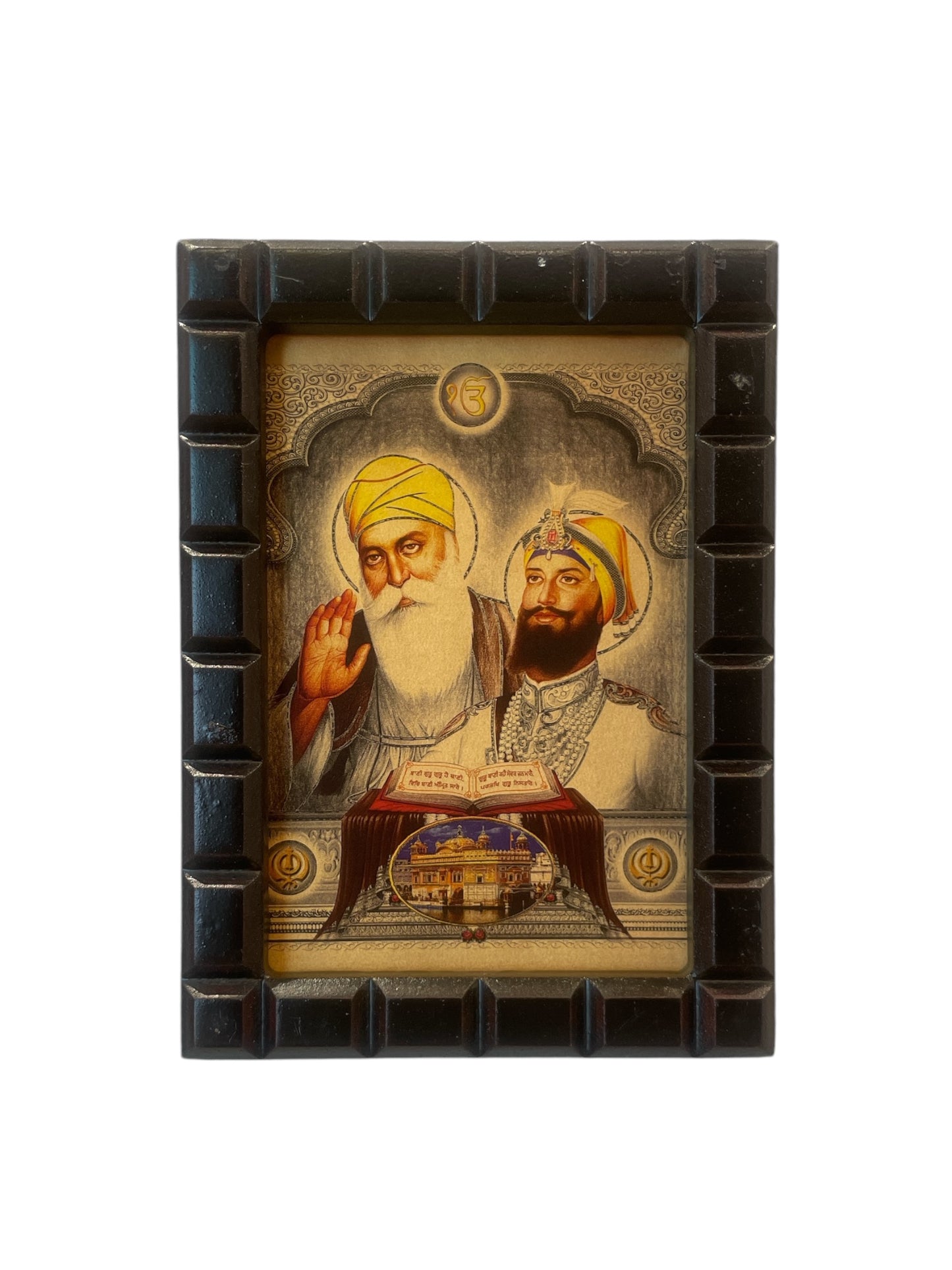 Anaadi Guru nanak ji & Guru gobindh singh Gold Leafed art within wooden frame