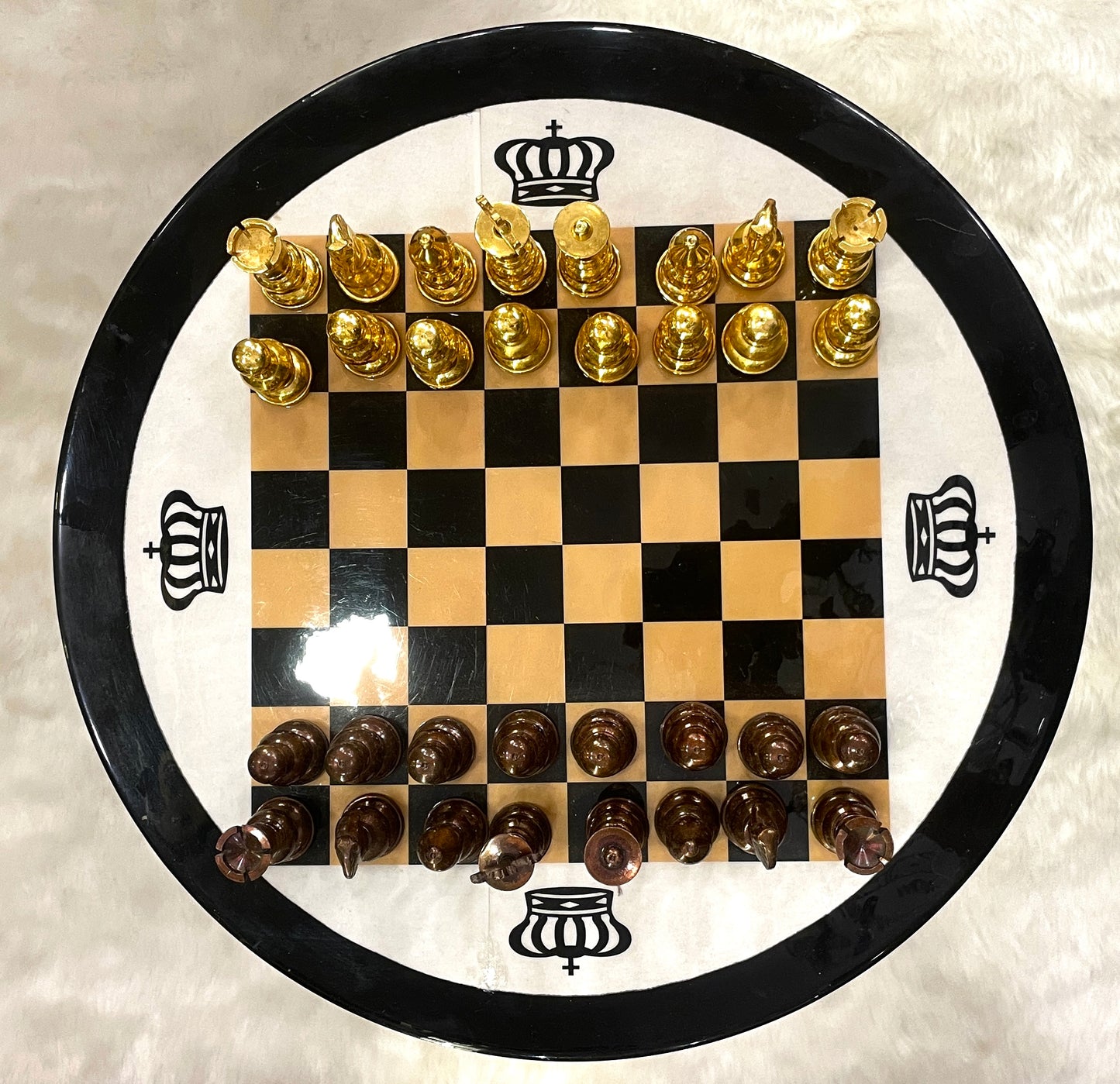 Luxurious Inlay Table with Crown Markings, Gold-Plated/Bronze Accents