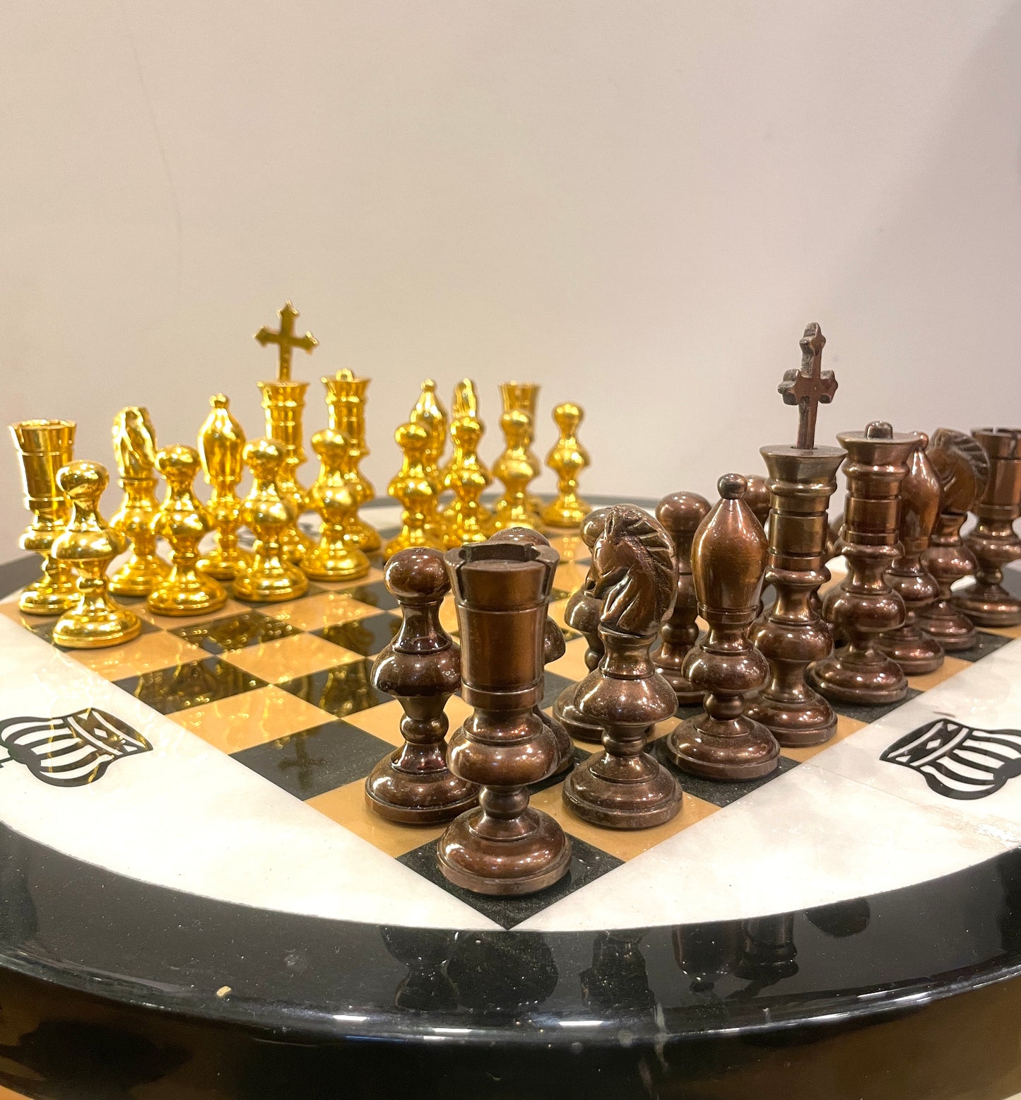 Luxurious Inlay Table with Crown Markings, Gold-Plated/Bronze Accents