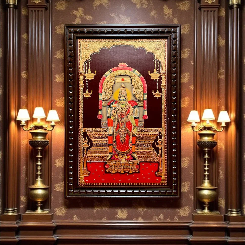 Madurai Meenakshi Gold Leafed art Within Wooden Frame