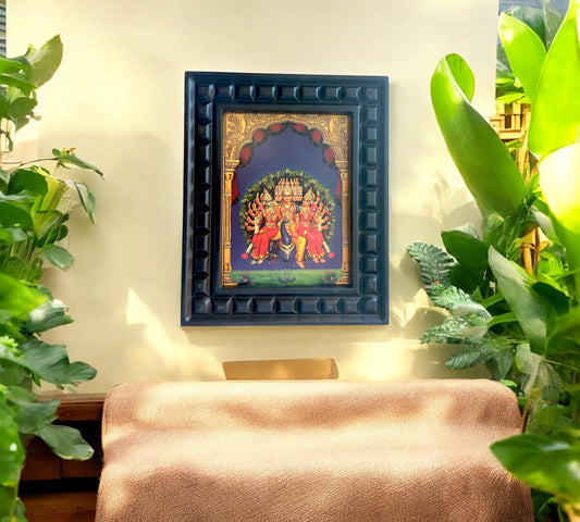 Murugan: Karthikeyan with Valli & Devyani - 2 Gold Leafed Art With Wooden Frame