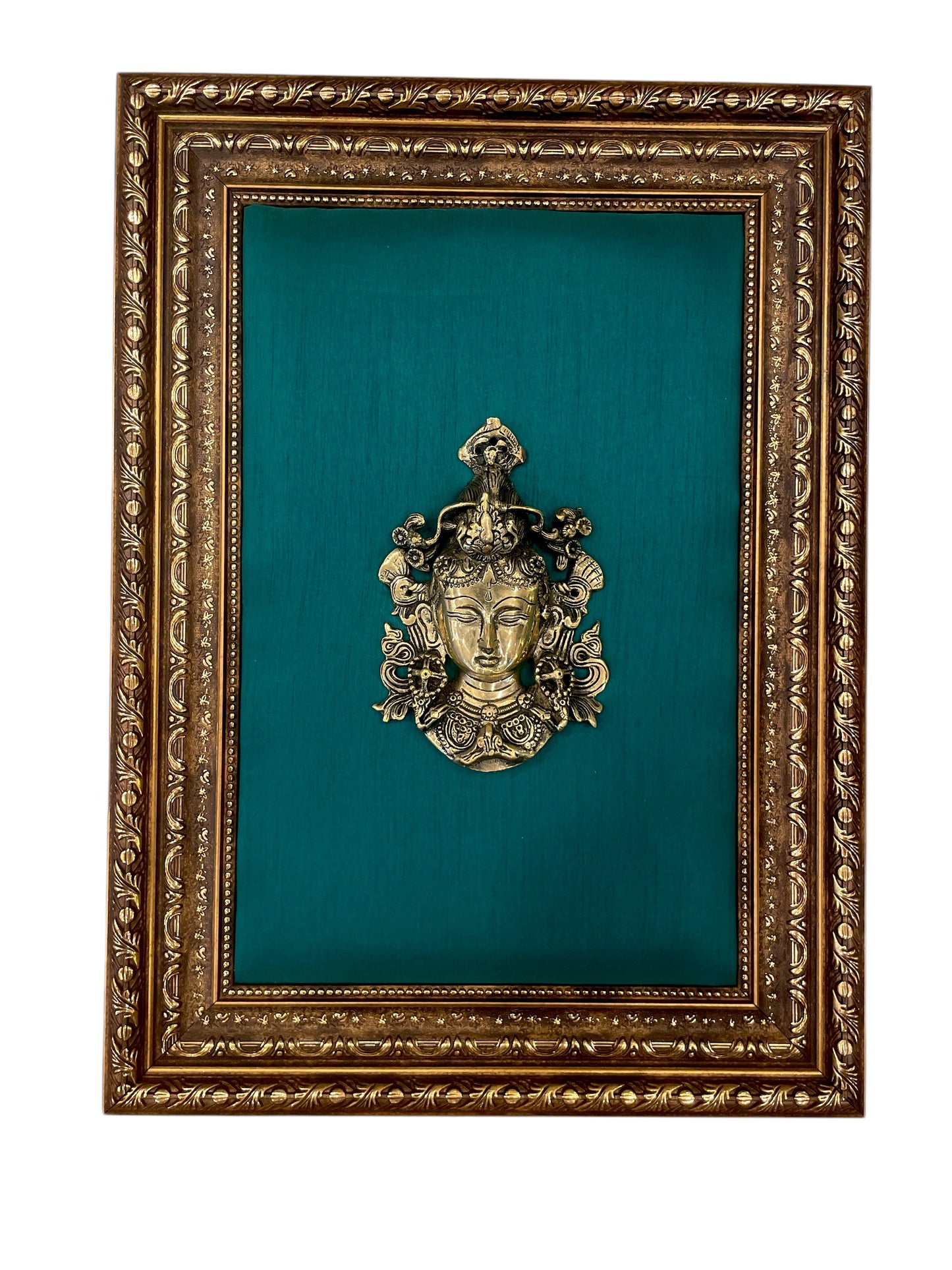 Brass Thara with Green Cushion Backdrop in moulded frame