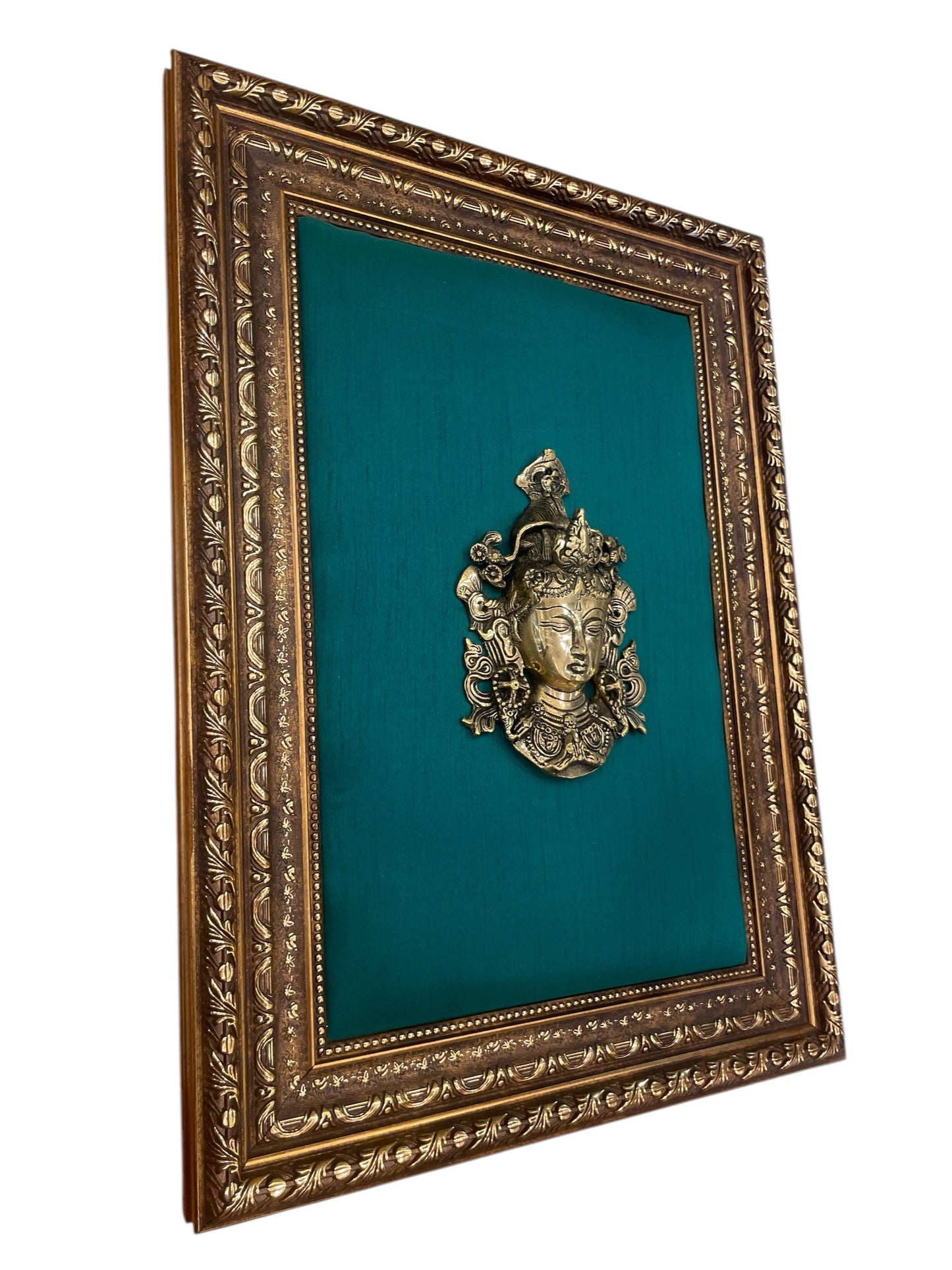 Brass Thara with Green Cushion Backdrop in moulded frame