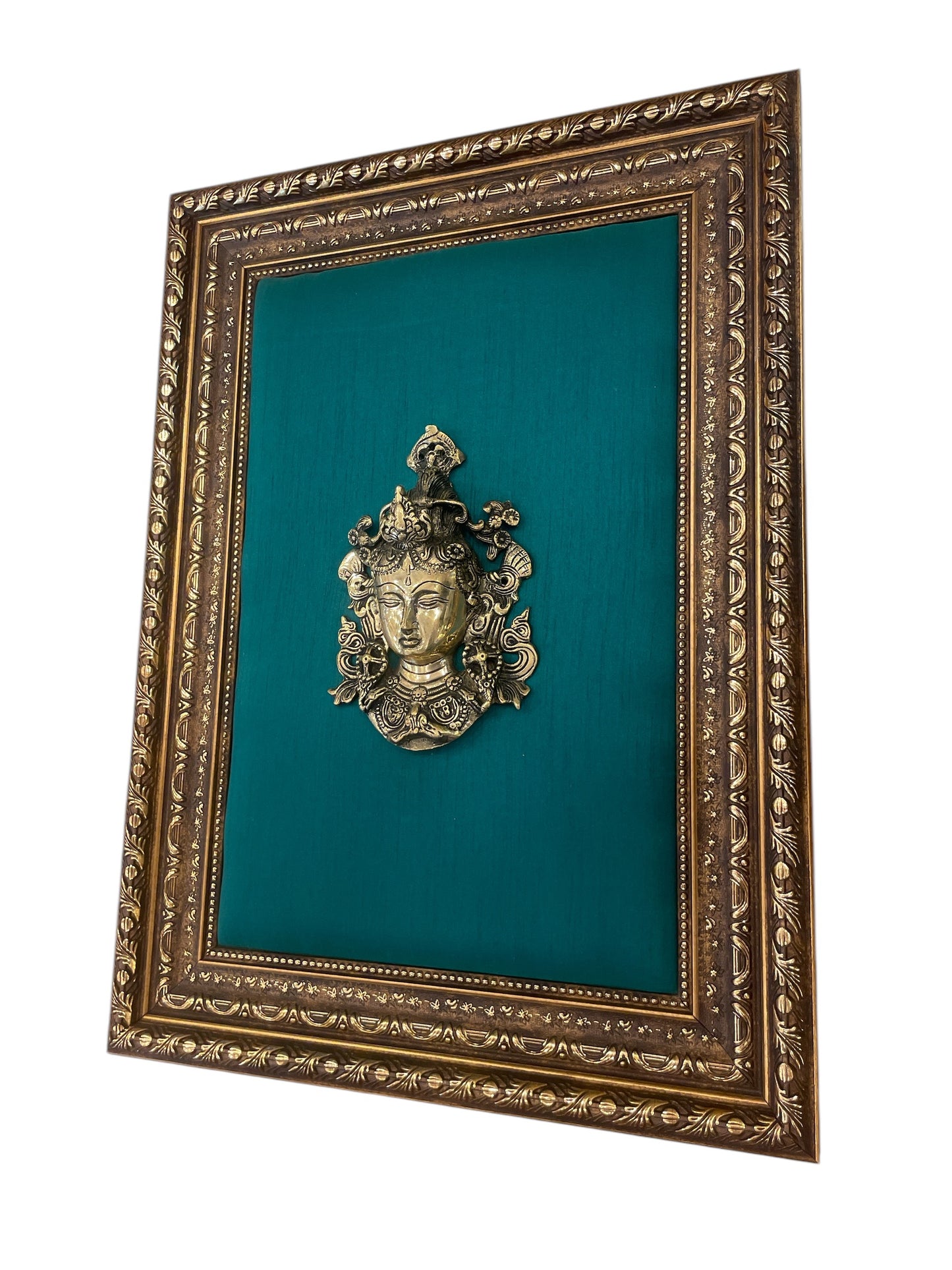 Brass Thara with Green Cushion Backdrop in moulded frame