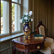 Blue Ceramic Flower Vase with Elegant Golden Design | Luxury Home Décor Accent