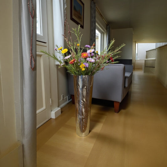 Elegant Gold looking Mild Steel Flower Vase with Textured Finish | Modern Metal Home Décor