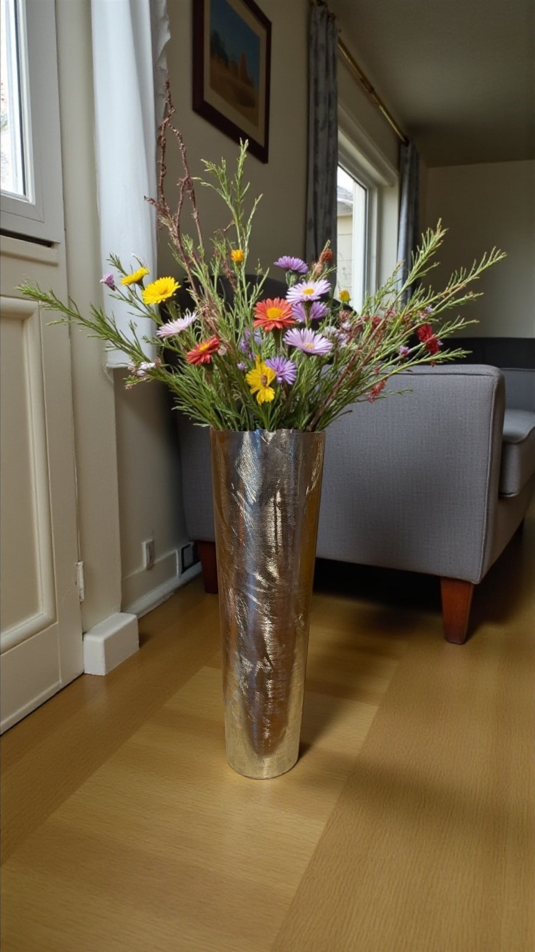 Elegant Gold looking Mild Steel Flower Vase with Textured Finish | Modern Metal Home Décor