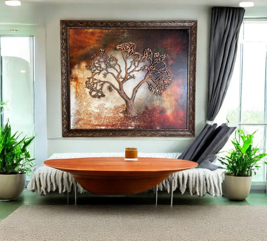 Tree of Life - Kalpavriksha with Abstract Background Antique Silver Frame, Silver Metal Kalpavriksha