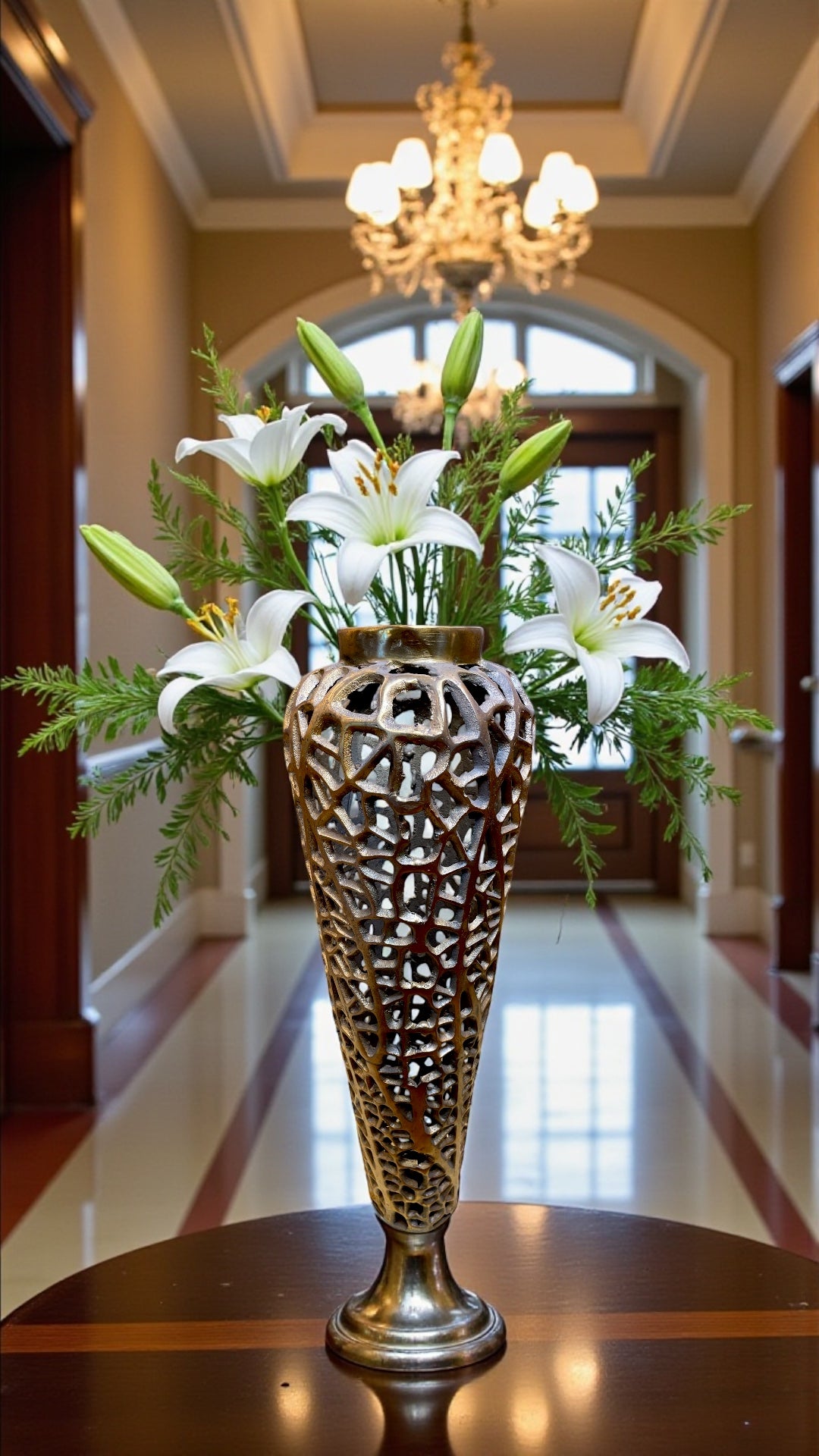 Elegant Brass Looking Mild Steel Flower Vase with Elegant Textured Finish