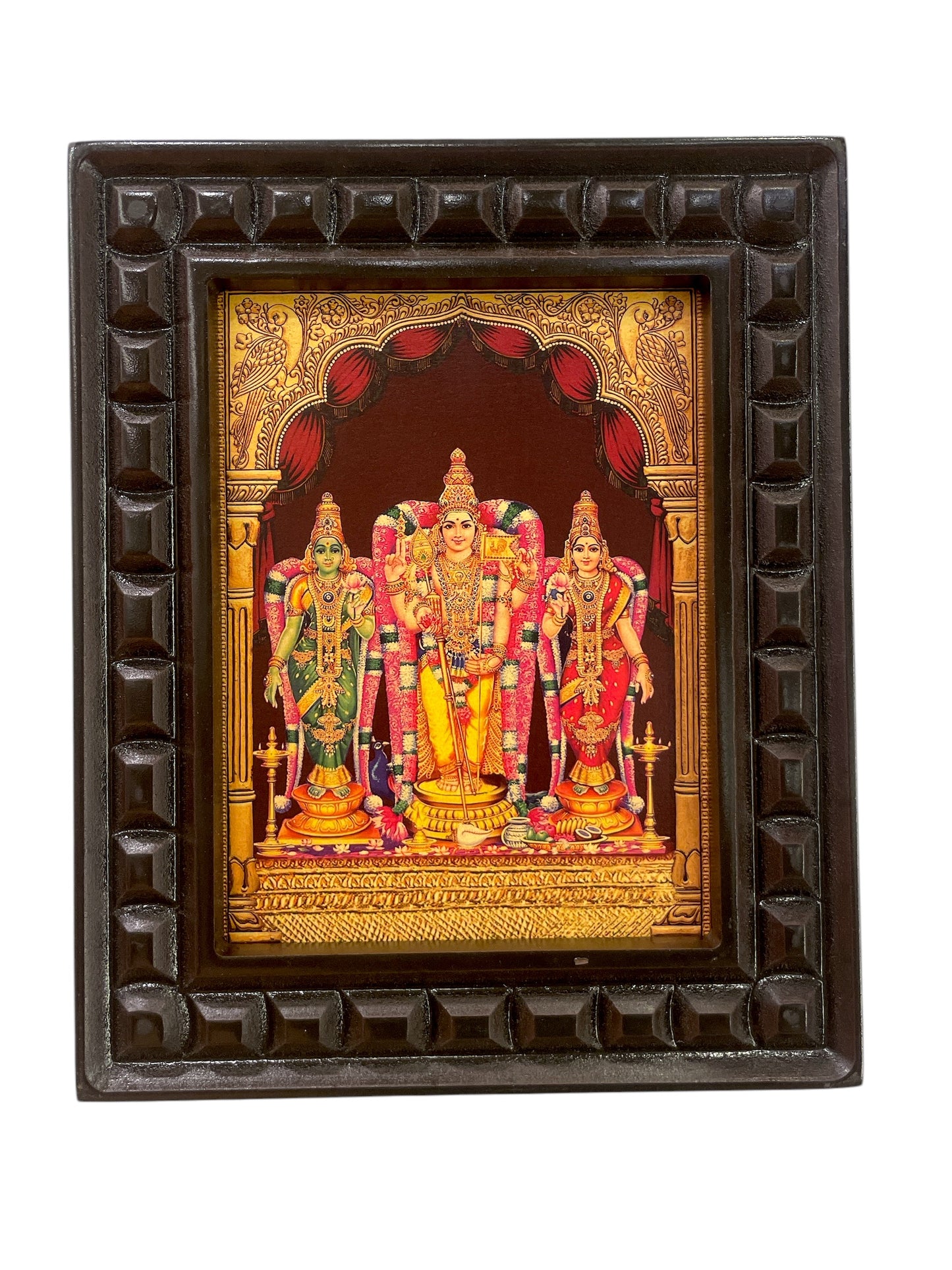 Murugan: Karthikeya with Valli & Devyani Gold Foiled art