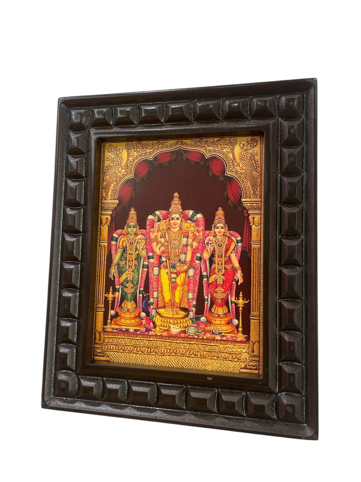 Murugan: Karthikeya with Valli & Devyani Gold Foiled art