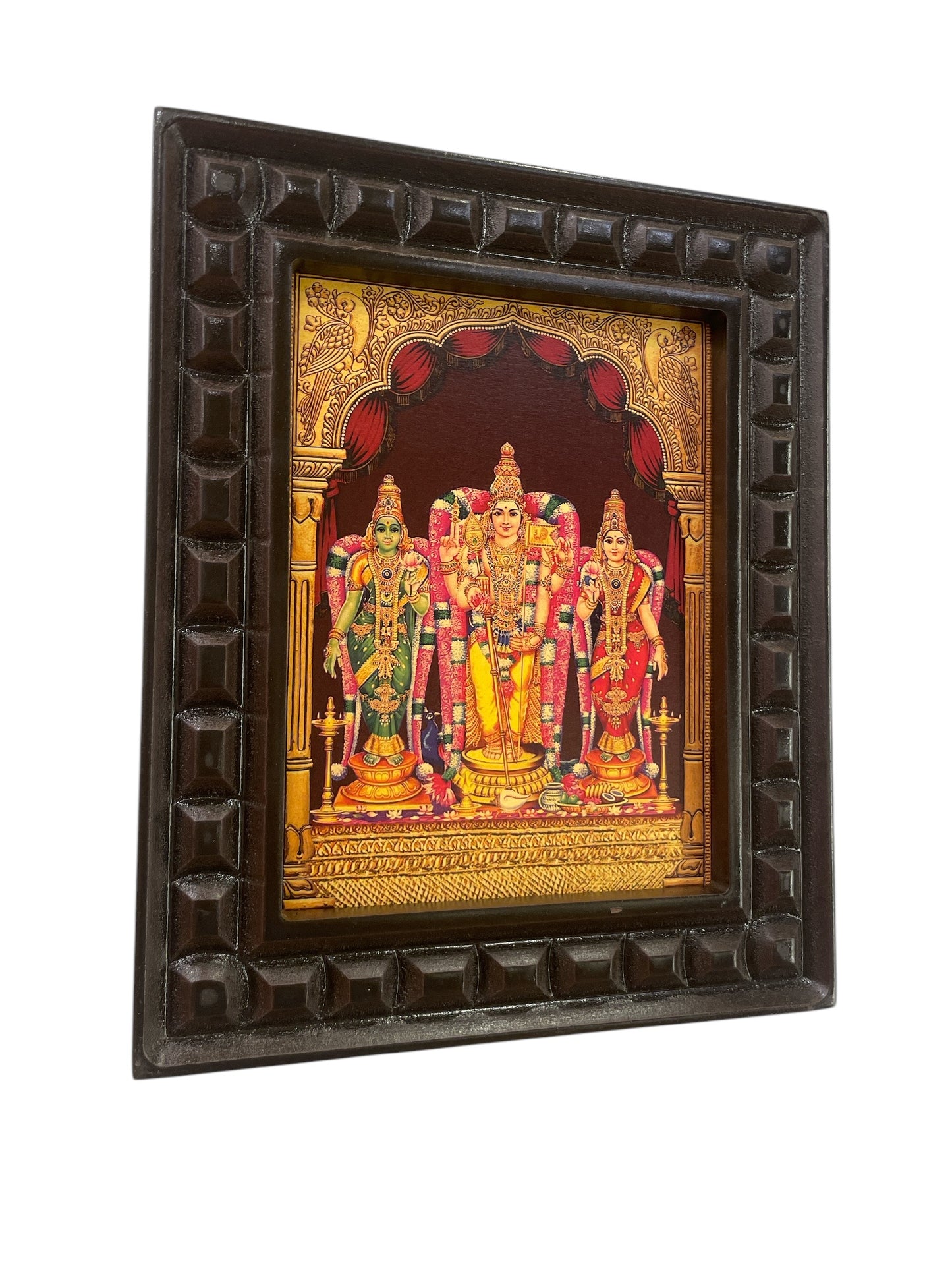 Murugan: Karthikeya with Valli & Devyani Gold Foiled art