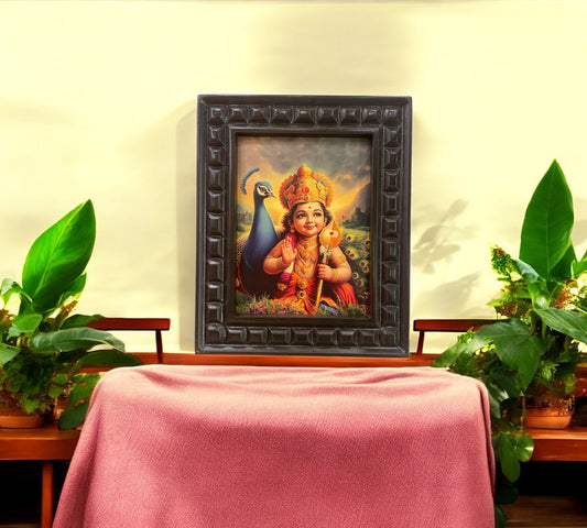 Murugan: Baby Karthikeya Gold foiled art in wooden Frame