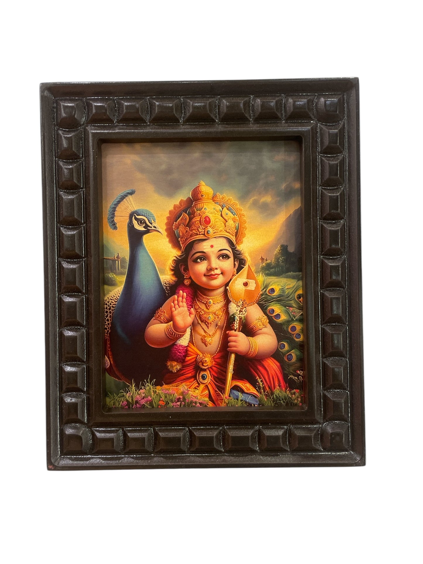 Murugan: Baby Karthikeya Gold foiled art in wooden Frame