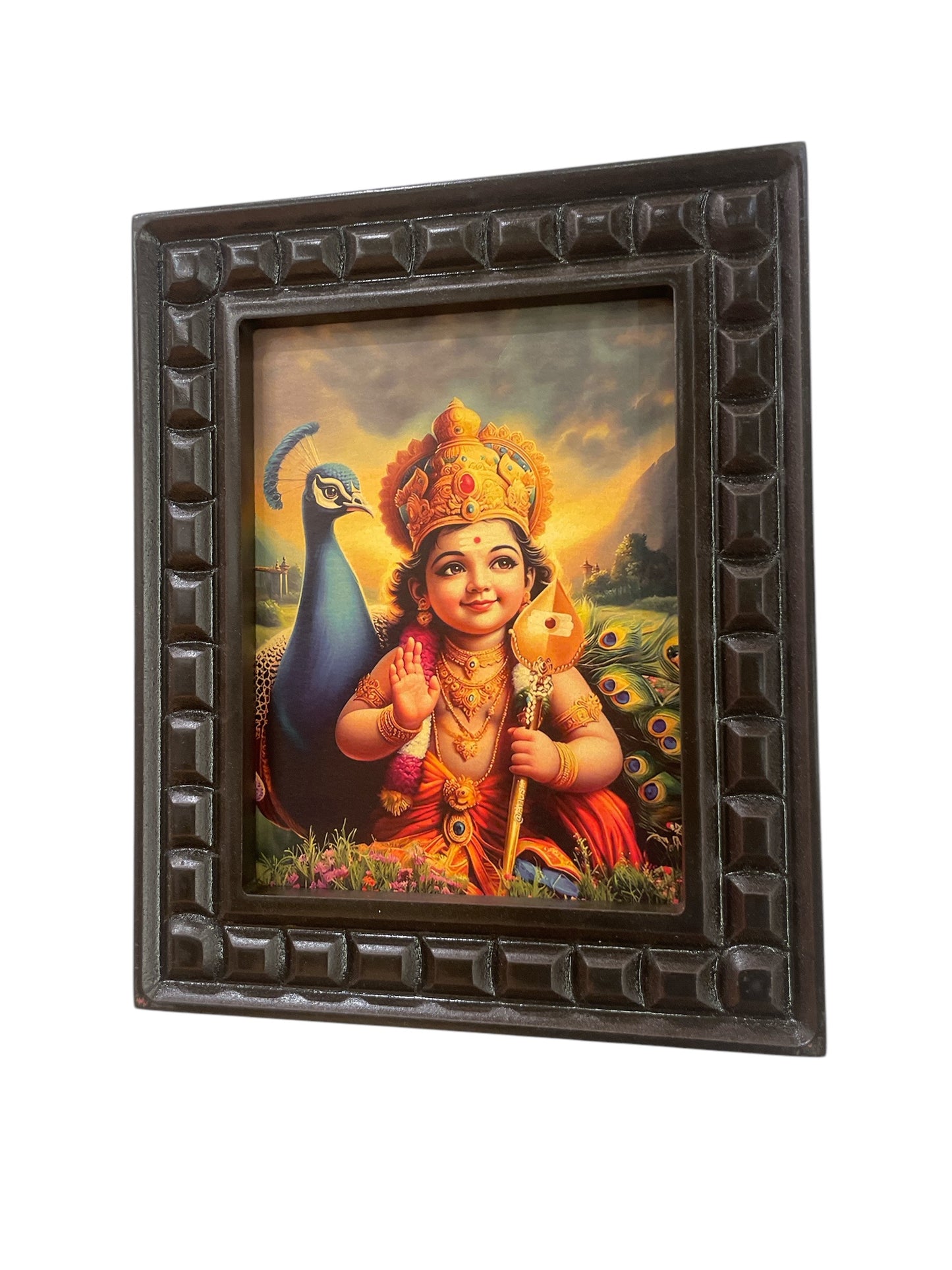 Murugan: Baby Karthikeya Gold foiled art in wooden Frame