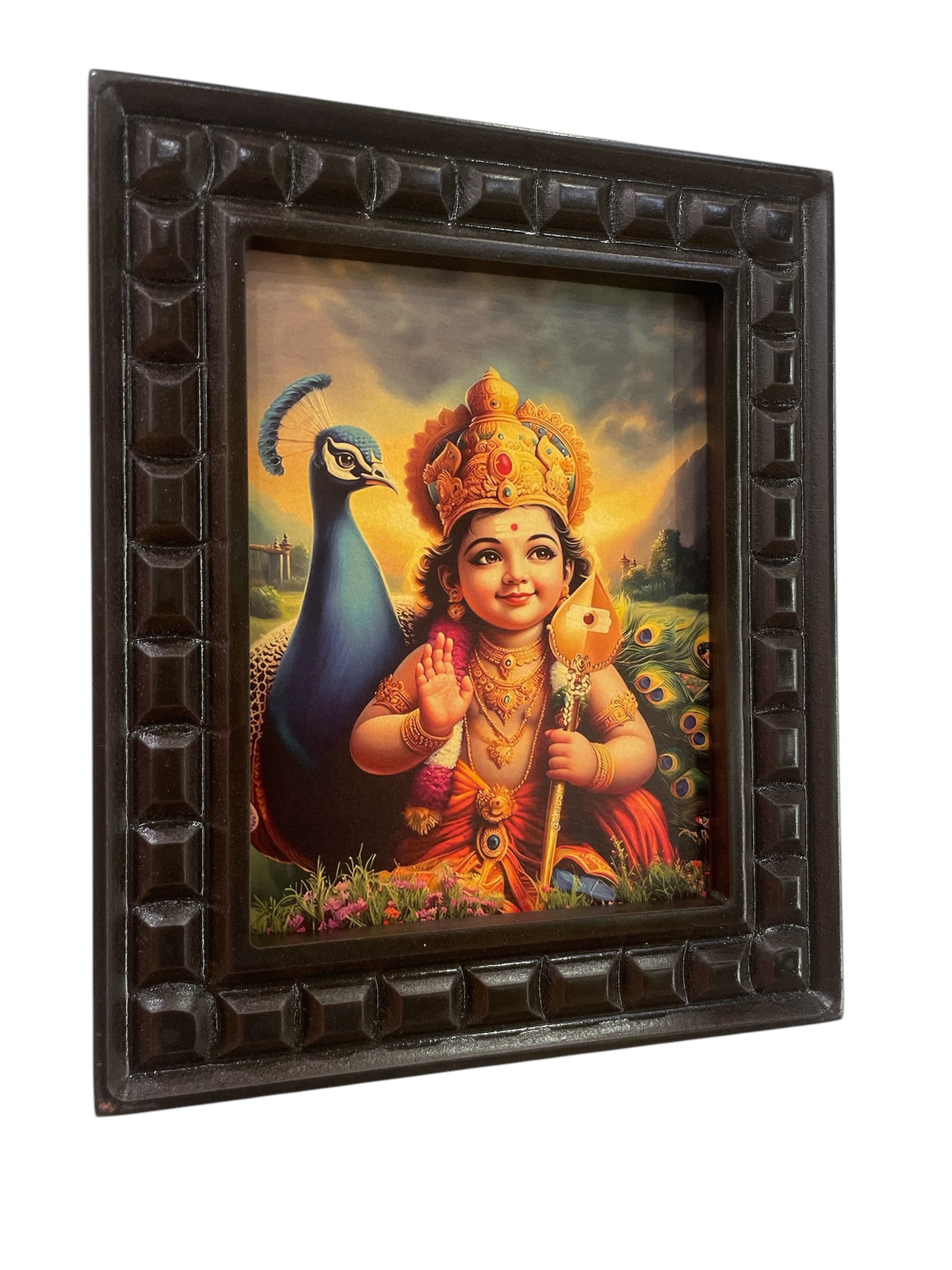 Murugan: Baby Karthikeya Gold foiled art in wooden Frame