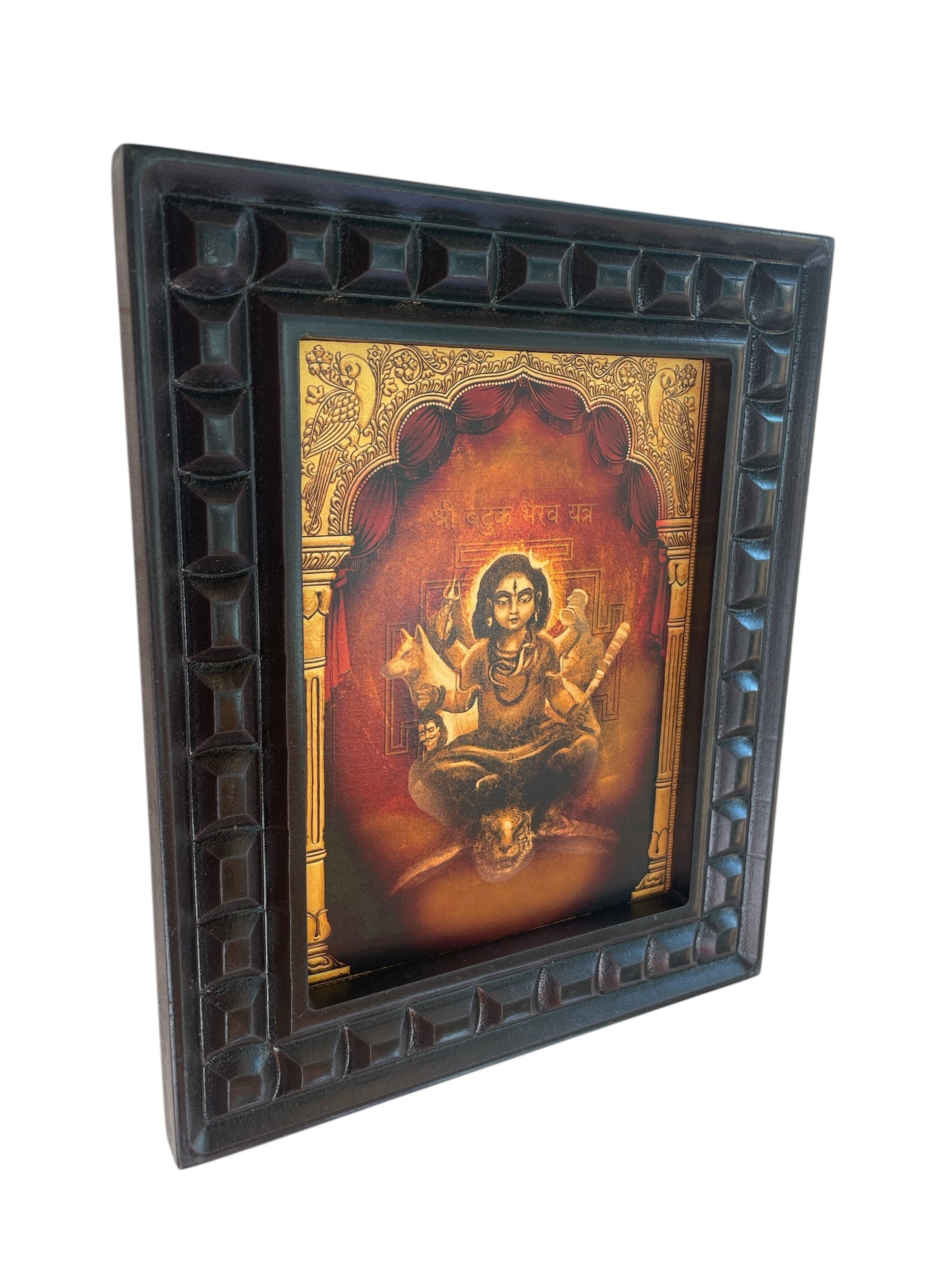 Bhatuk Bhairav Gold Foiled art in Wooden frame