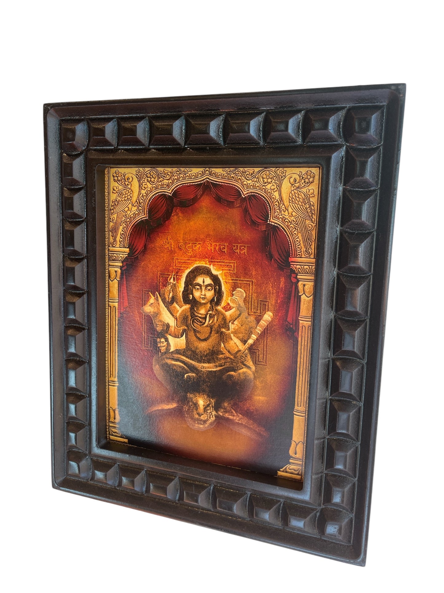 Bhatuk Bhairav Gold Foiled art in Wooden frame