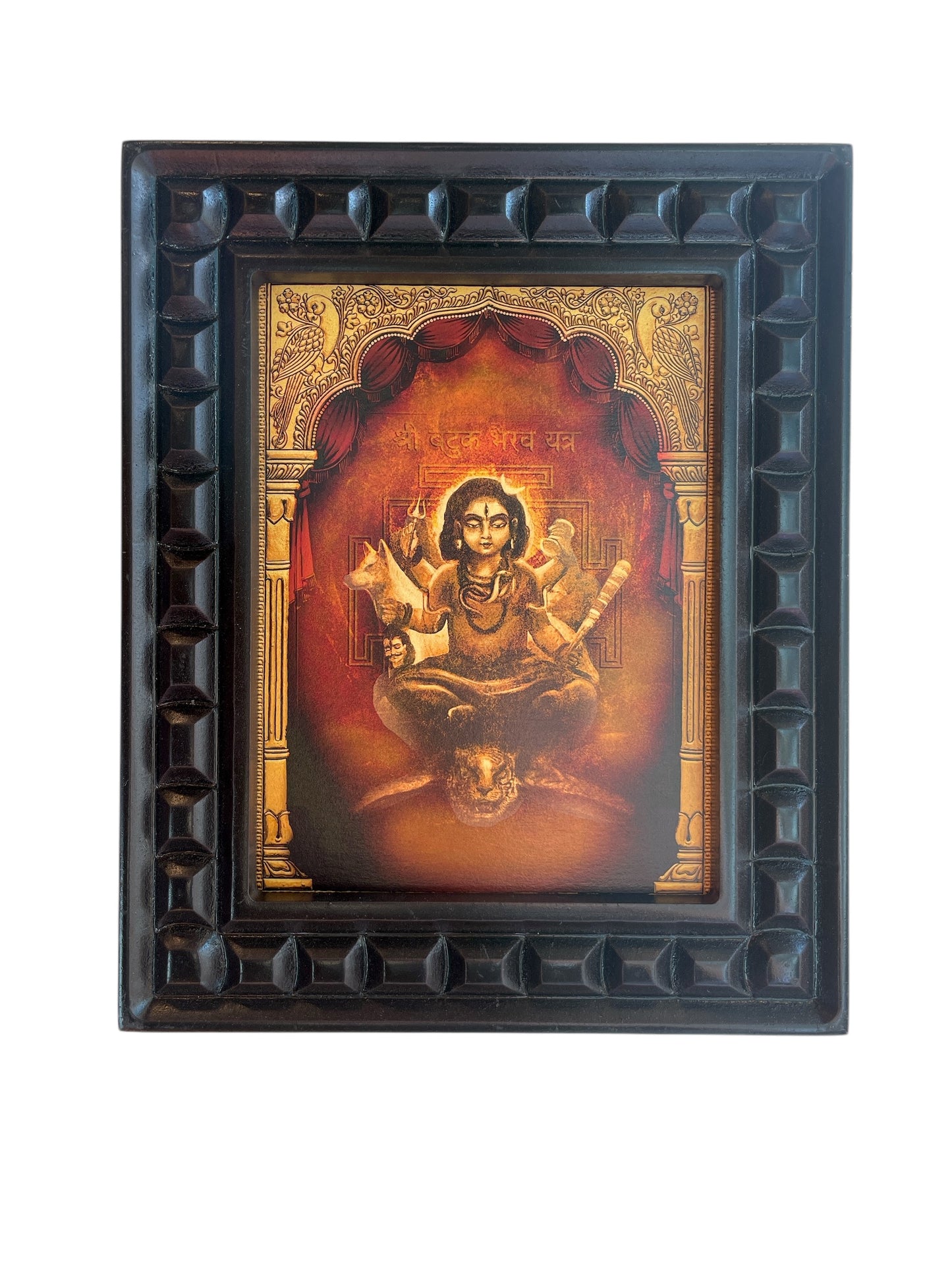 Bhatuk Bhairav Gold Foiled art in Wooden frame