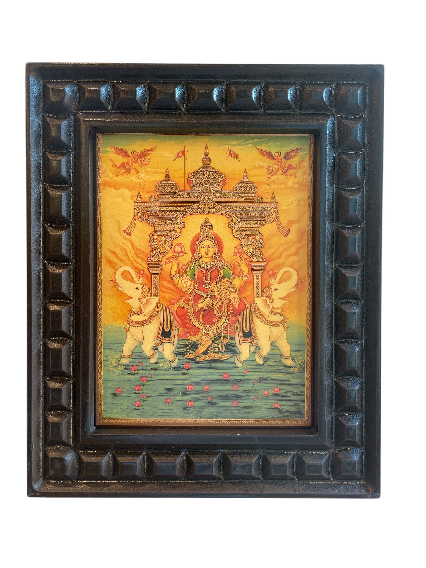 Gaja Lakshmi Gold Leaf Wooden Carved Photo Frame ideal for your north east wall