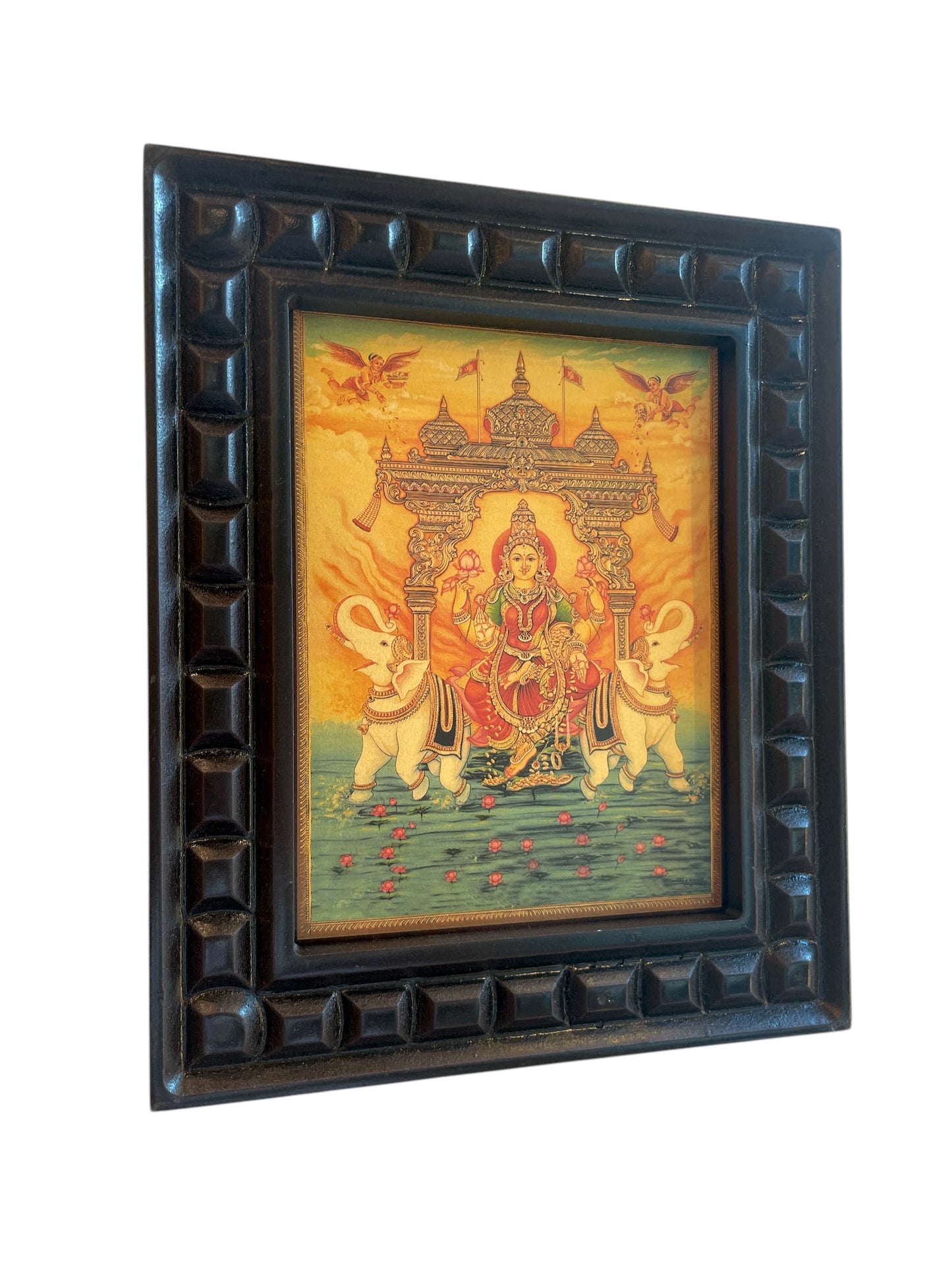 Gaja Lakshmi Gold Leaf Wooden Carved Photo Frame ideal for your north east wall