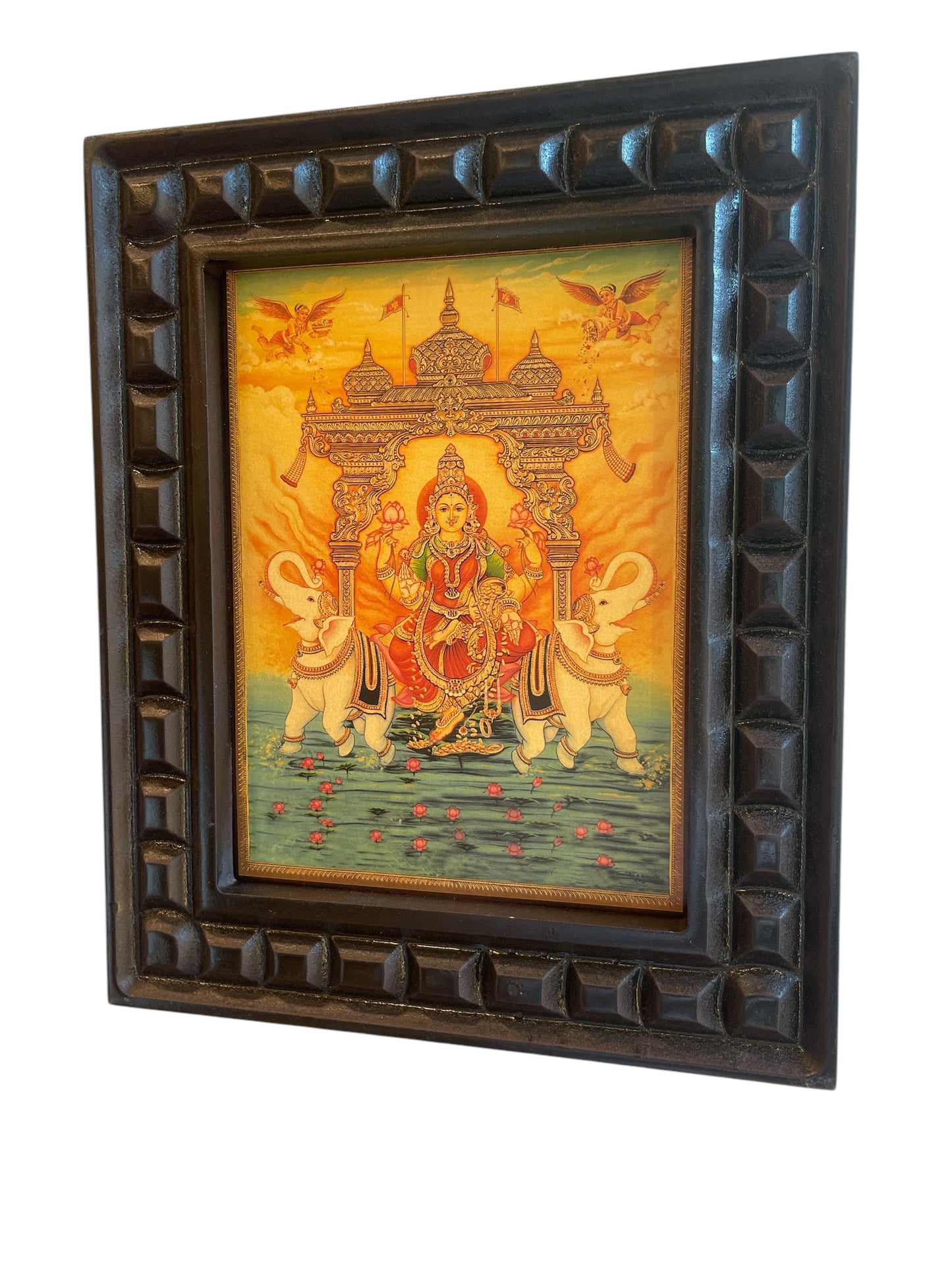 Gaja Lakshmi Gold Leaf Wooden Carved Photo Frame ideal for your north east wall