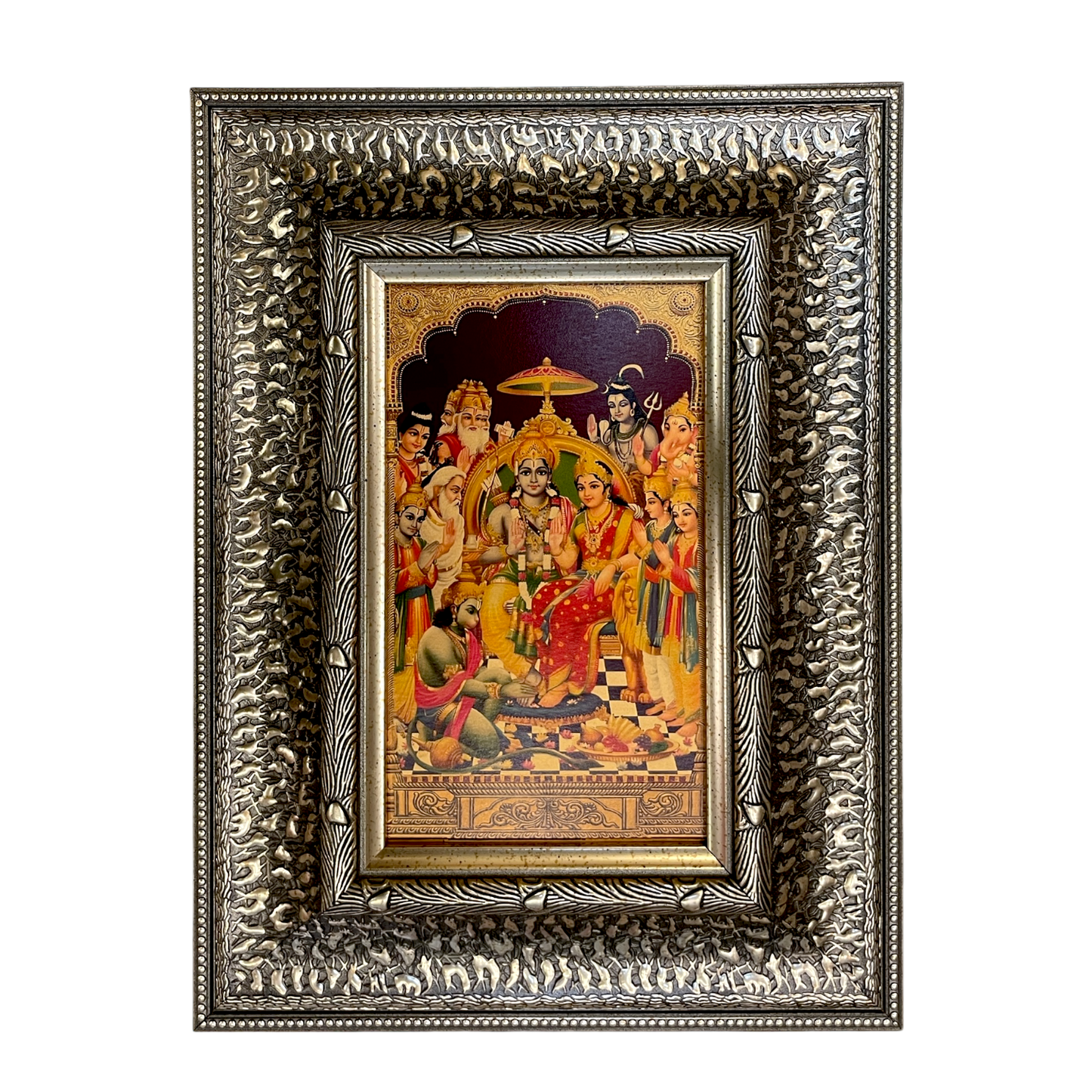 Silver Moulded Lord Rama Pattabhisheka Wall Art Frame – Contemporary Spiritual Decor