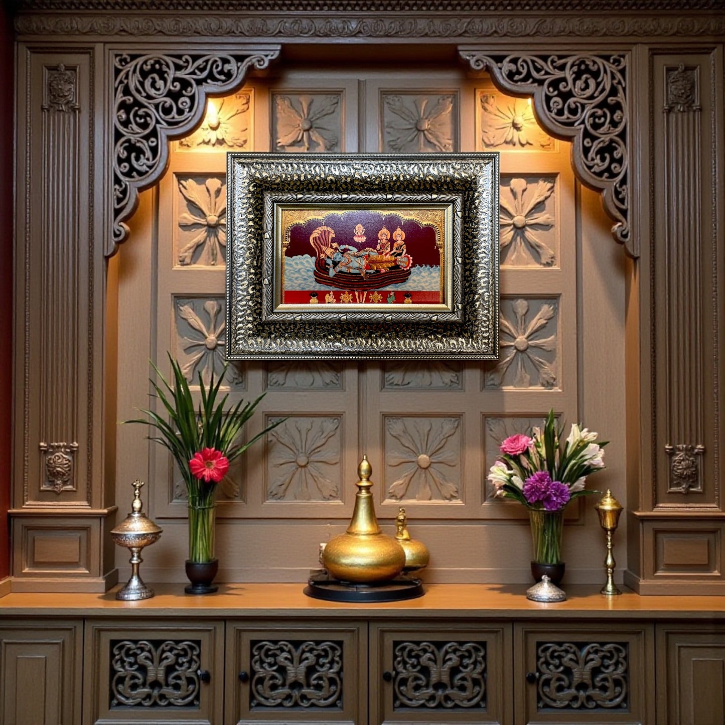 Silver Moulded Anantha Shayana Vishnu Wall Art Frame – Contemporary Spiritual Decor