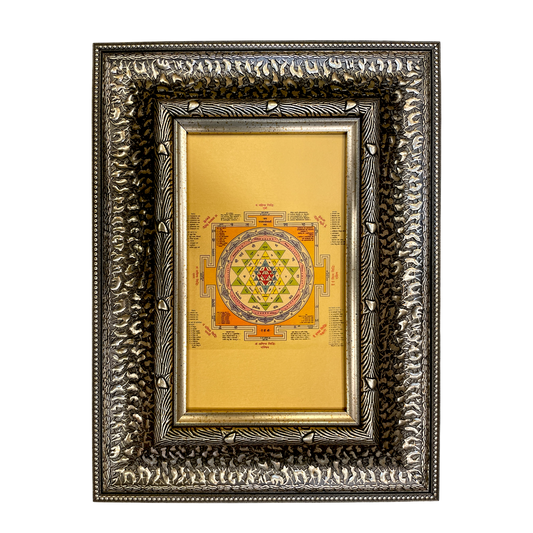 Silver Molded Sri Chakra Wall Art Frame – Contemporary Spiritual Decor for Home, Office &amp; Pooja Room