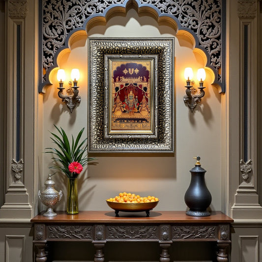 Silver Moulded Lord Vishnu with Sridevi & Bhudevi Wall Art Frame – Contemporary Spiritual Decor