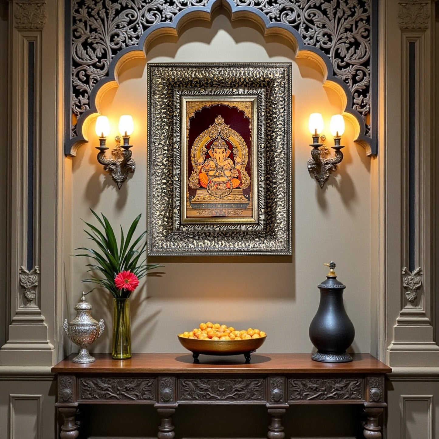 Silver Moulded Lord Ganesha Wall Art Frame – Contemporary Ganpati Spiritual Decor