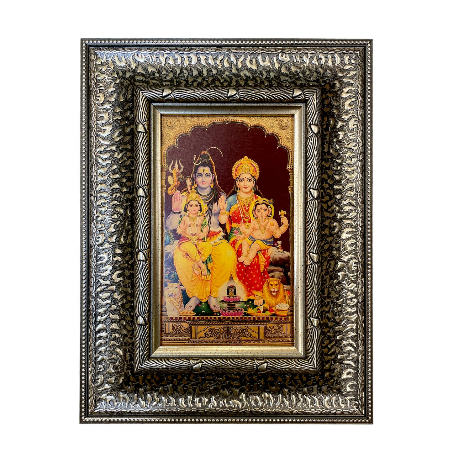 Silver Moulded Shiva Parivar Wall Art Frame – Contemporary Spiritual Decor